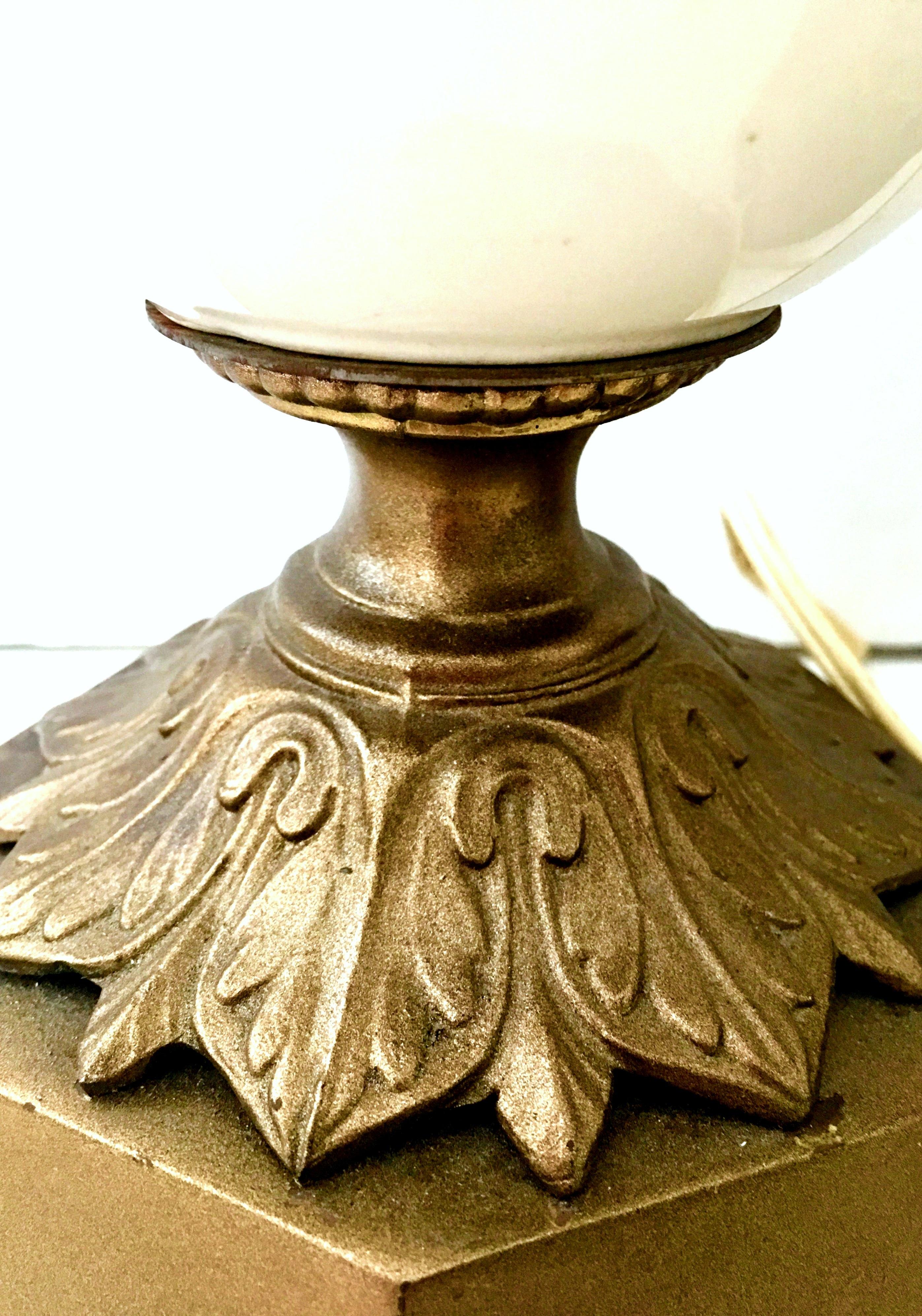 Midcentury Pair of Art Nouveau Ceramic Glaze Ostrich Egg Form and Bronze Lamps For Sale 6