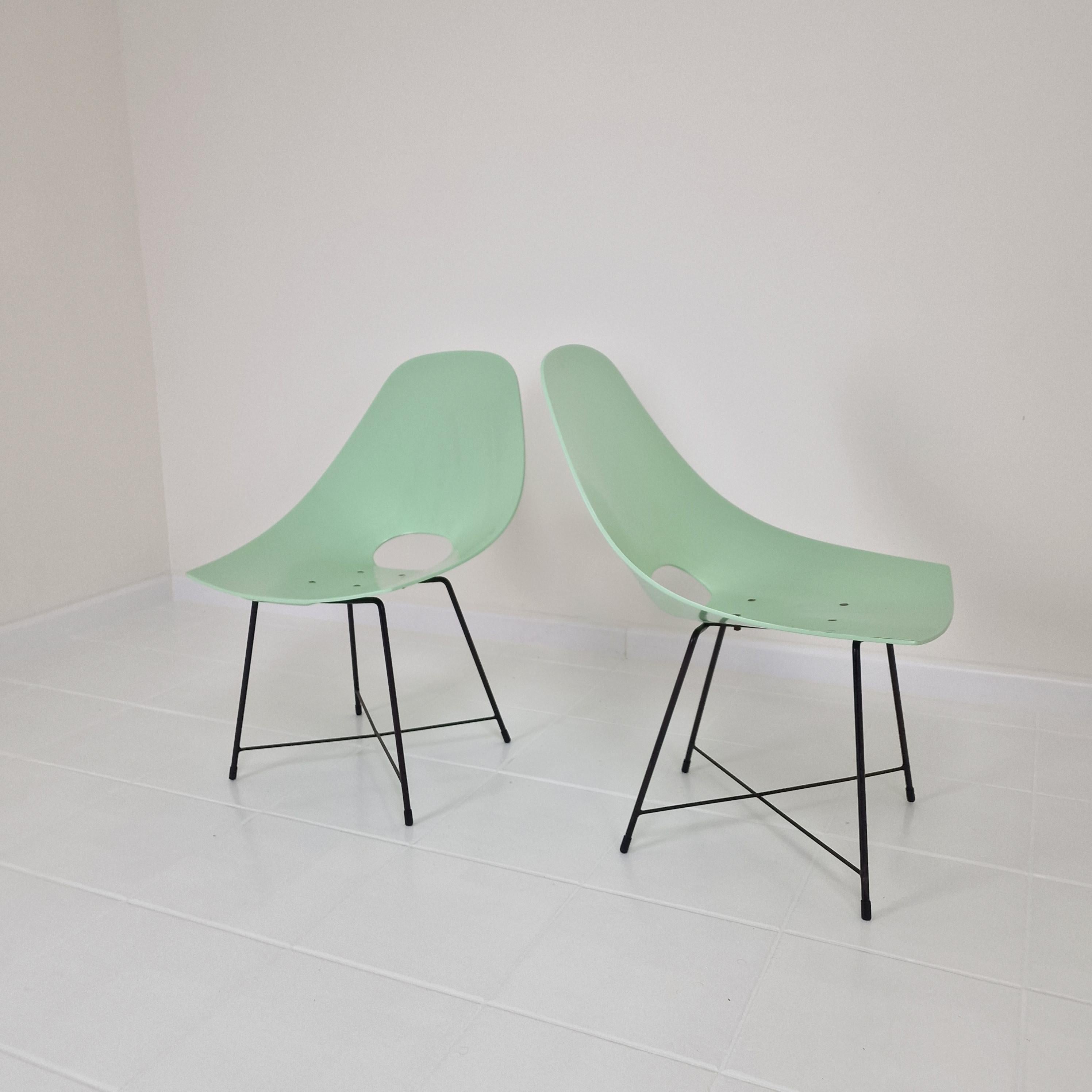 Mid-20th Century Mid Century Pair of Augusto Bozzi Chairs for Saporiti, Italy 1950's For Sale
