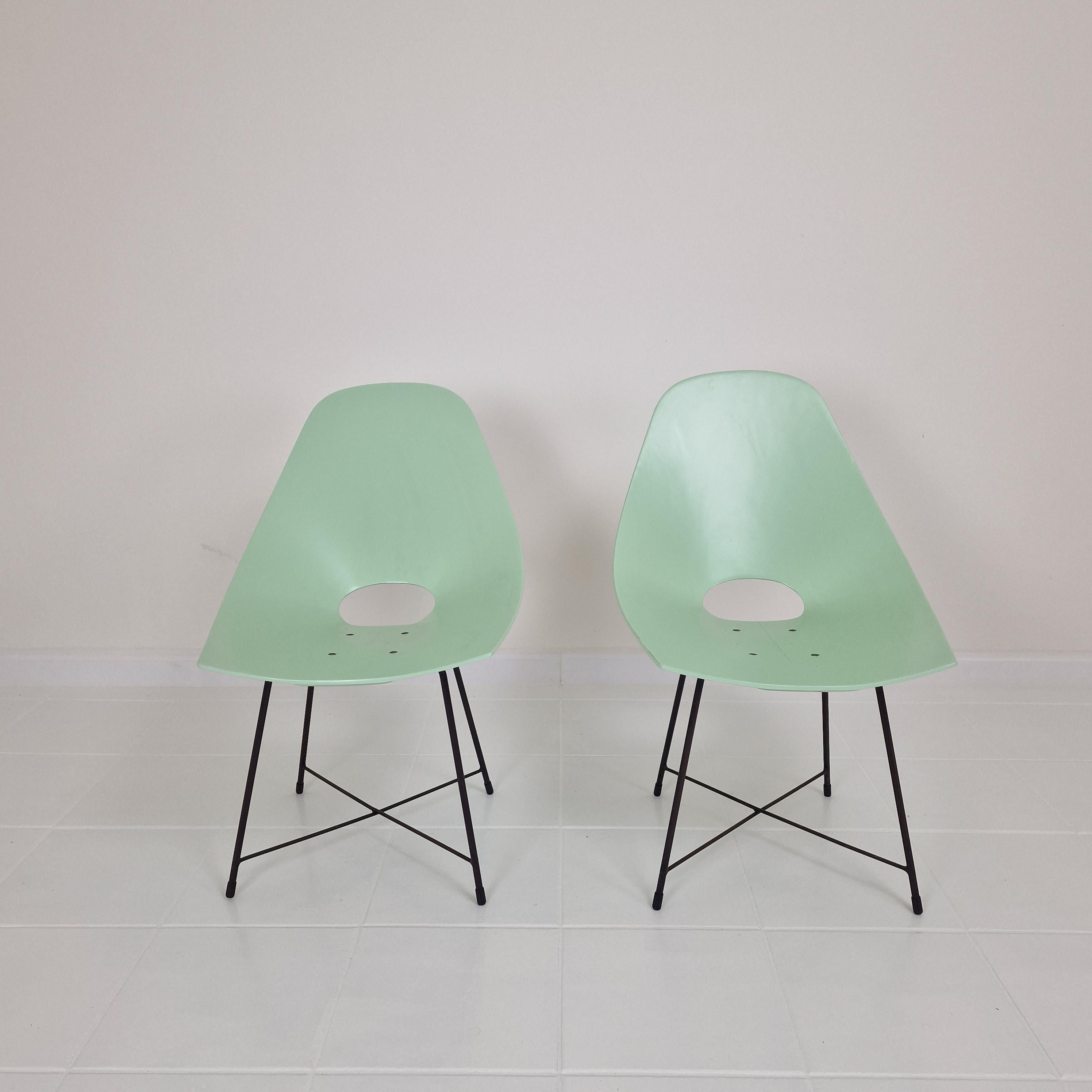 Metal Mid Century Pair of Augusto Bozzi Chairs for Saporiti, Italy 1950's For Sale
