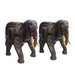 Mid-Century Pair of Balinese Hand-Carved Hardwood Elephant Chairs