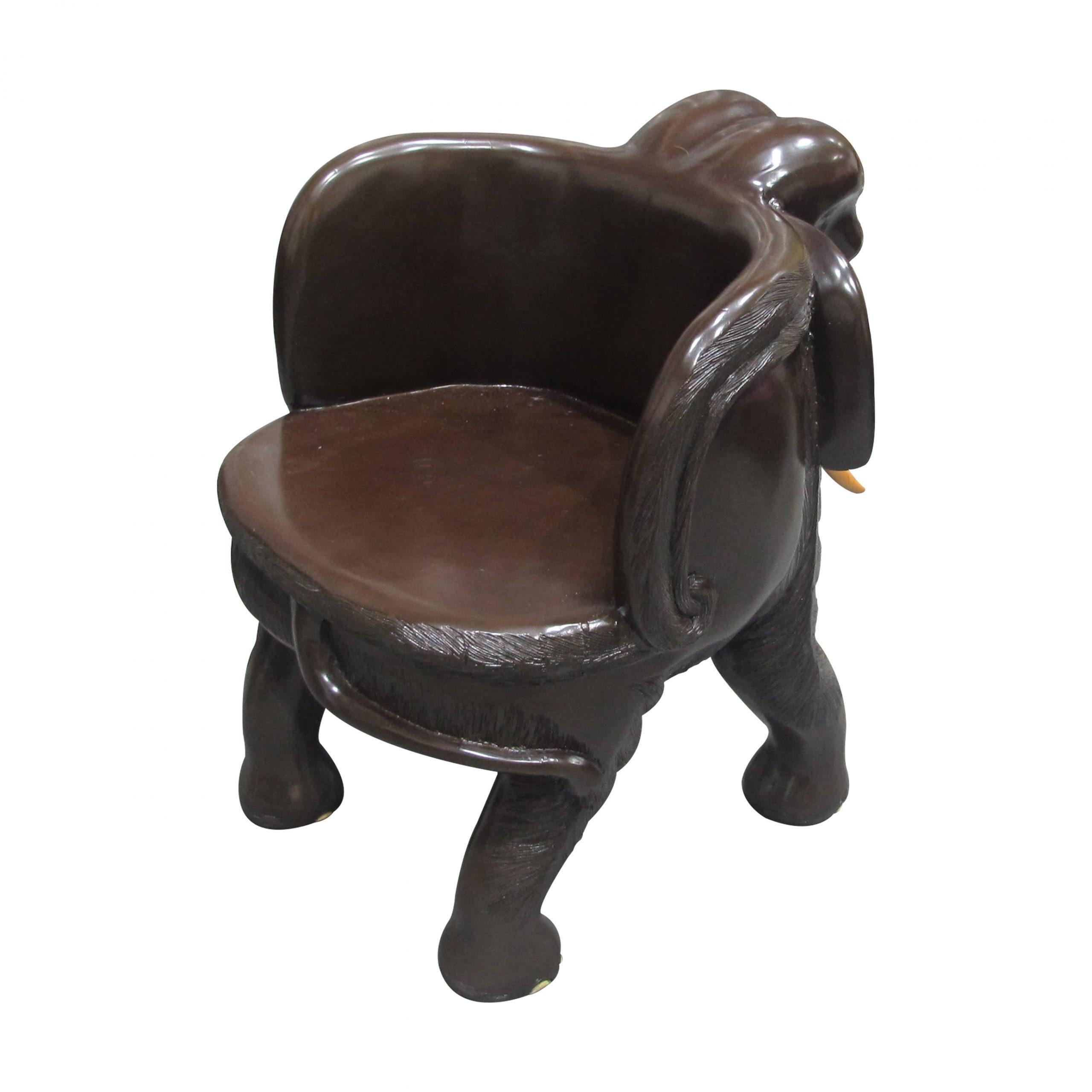 Mid-Century Modern Mid-Century Pair of Balinese Hand-Carved Hardwood Elephant Chairs For Sale