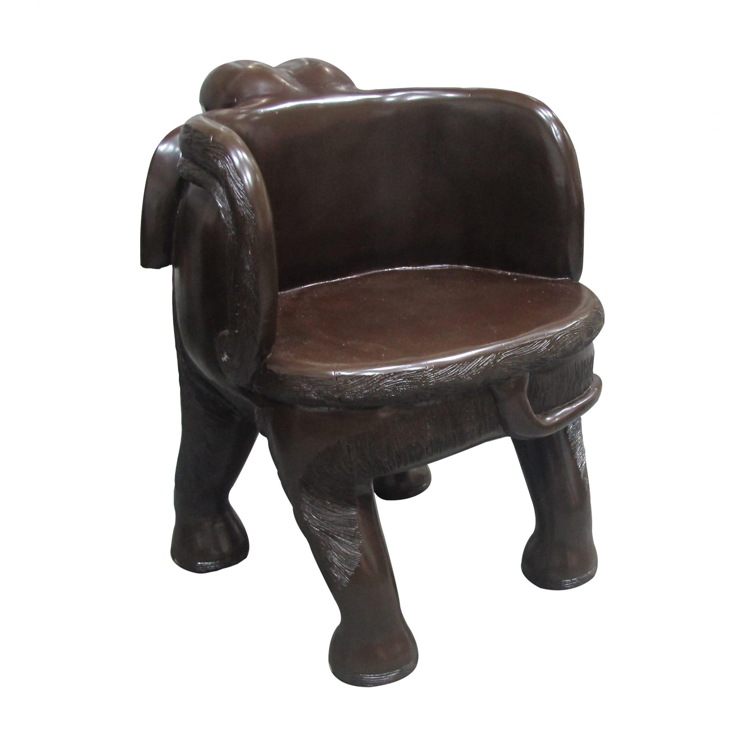Indonesian Mid-Century Pair of Balinese Hand-Carved Hardwood Elephant Chairs For Sale