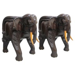Retro Mid-Century Pair of Balinese Hand-Carved Hardwood Elephant Chairs