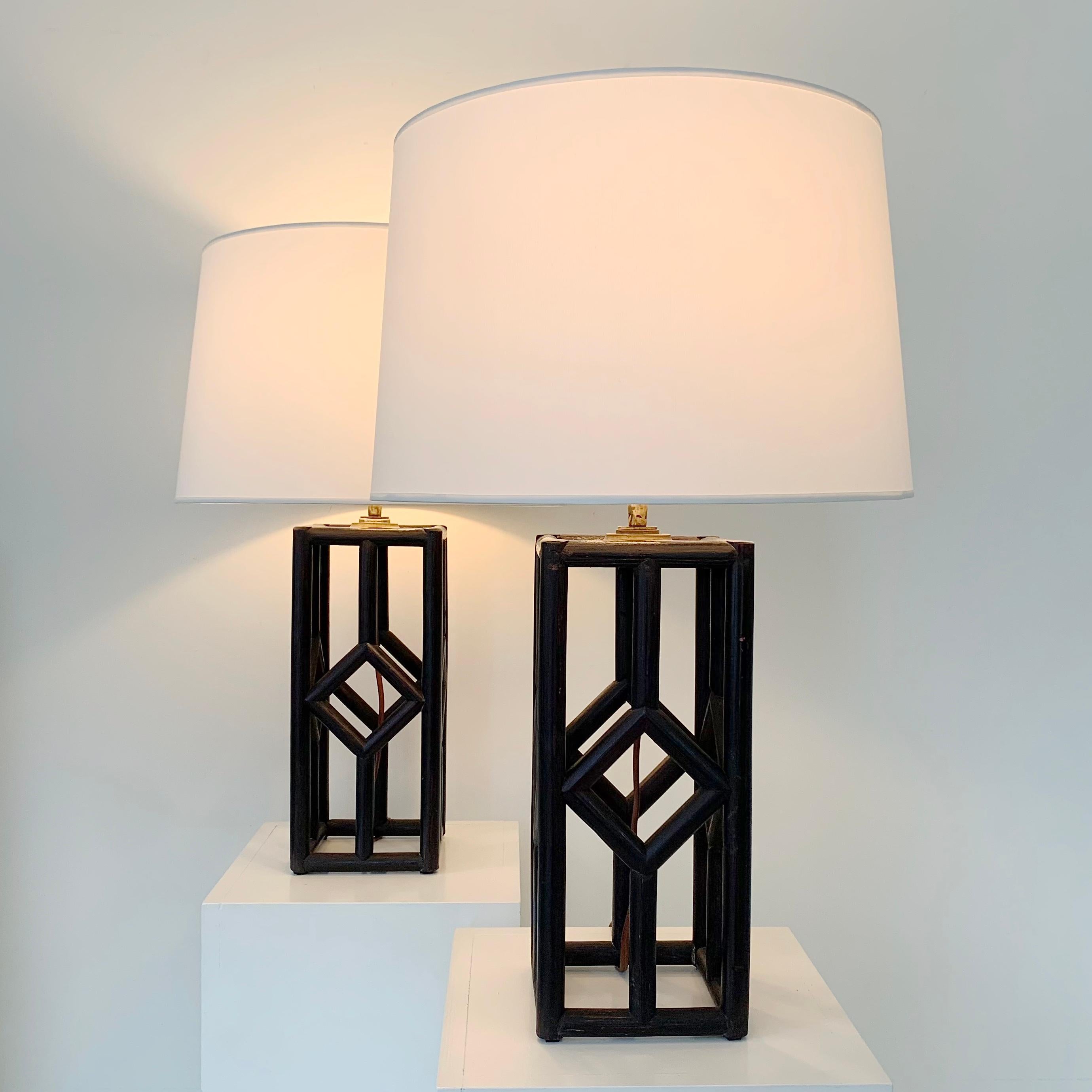 Mid-Century Modern Mid-Century Pair of Bamboo Table Lamps, circa 1970, Italy. For Sale