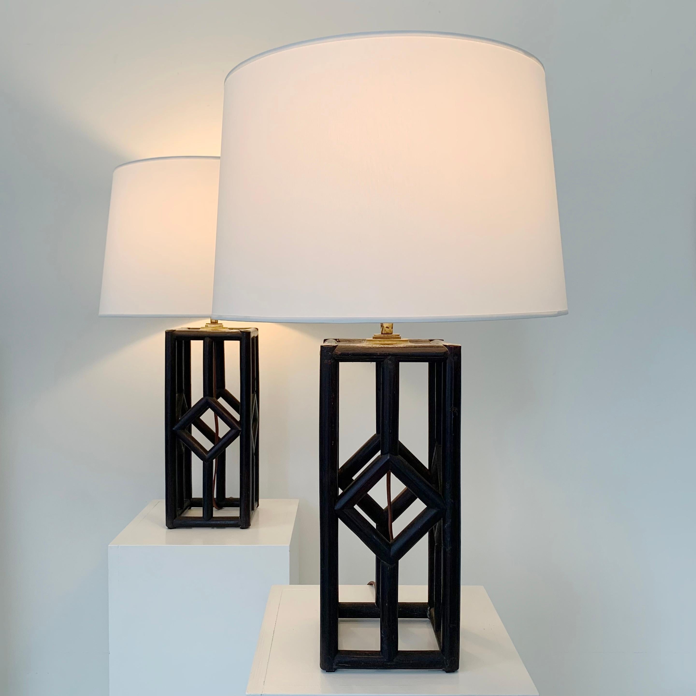 Mid-Century Pair of Bamboo Table Lamps, circa 1970, Italy. For Sale 13