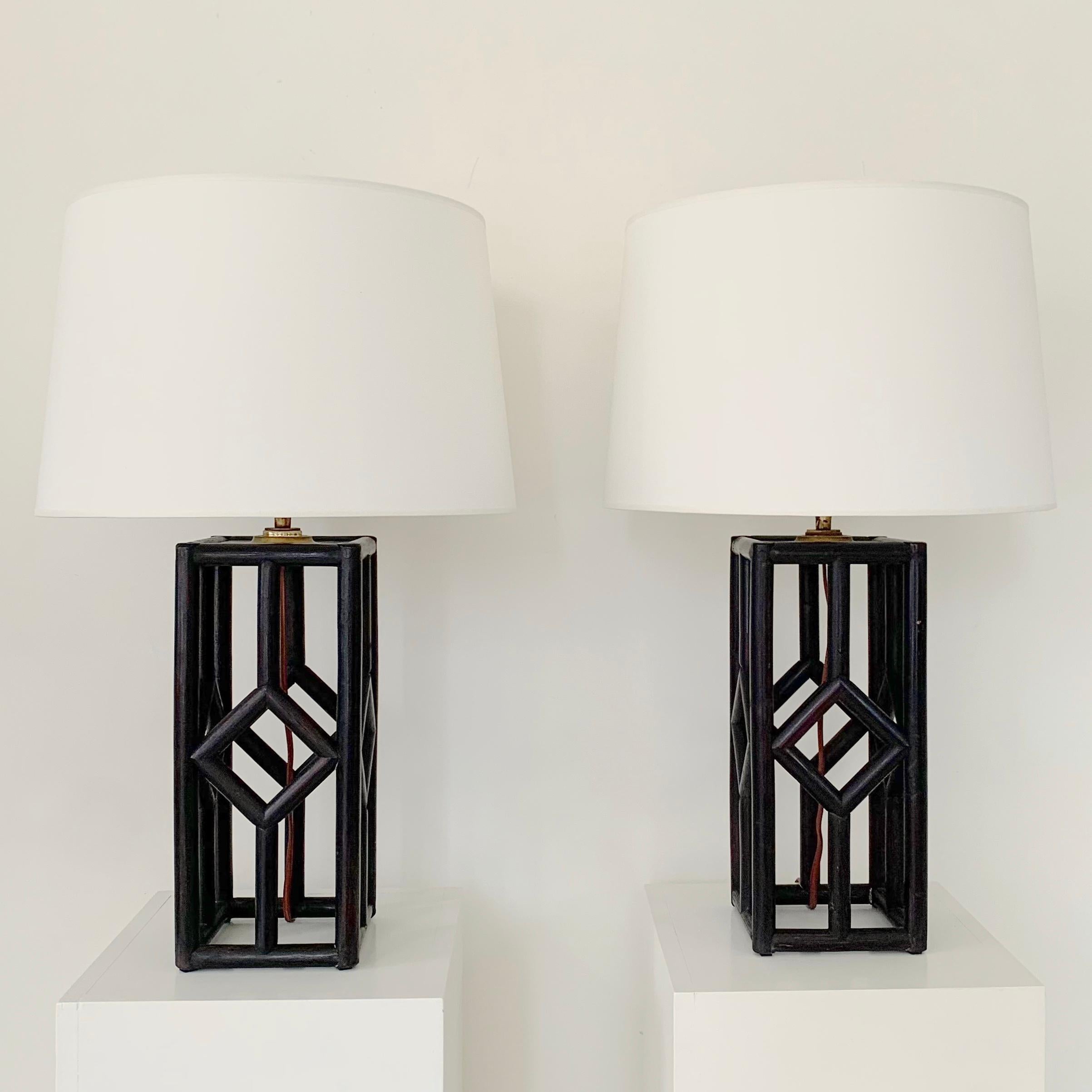Italian Mid-Century Pair of Bamboo Table Lamps, circa 1970, Italy. For Sale