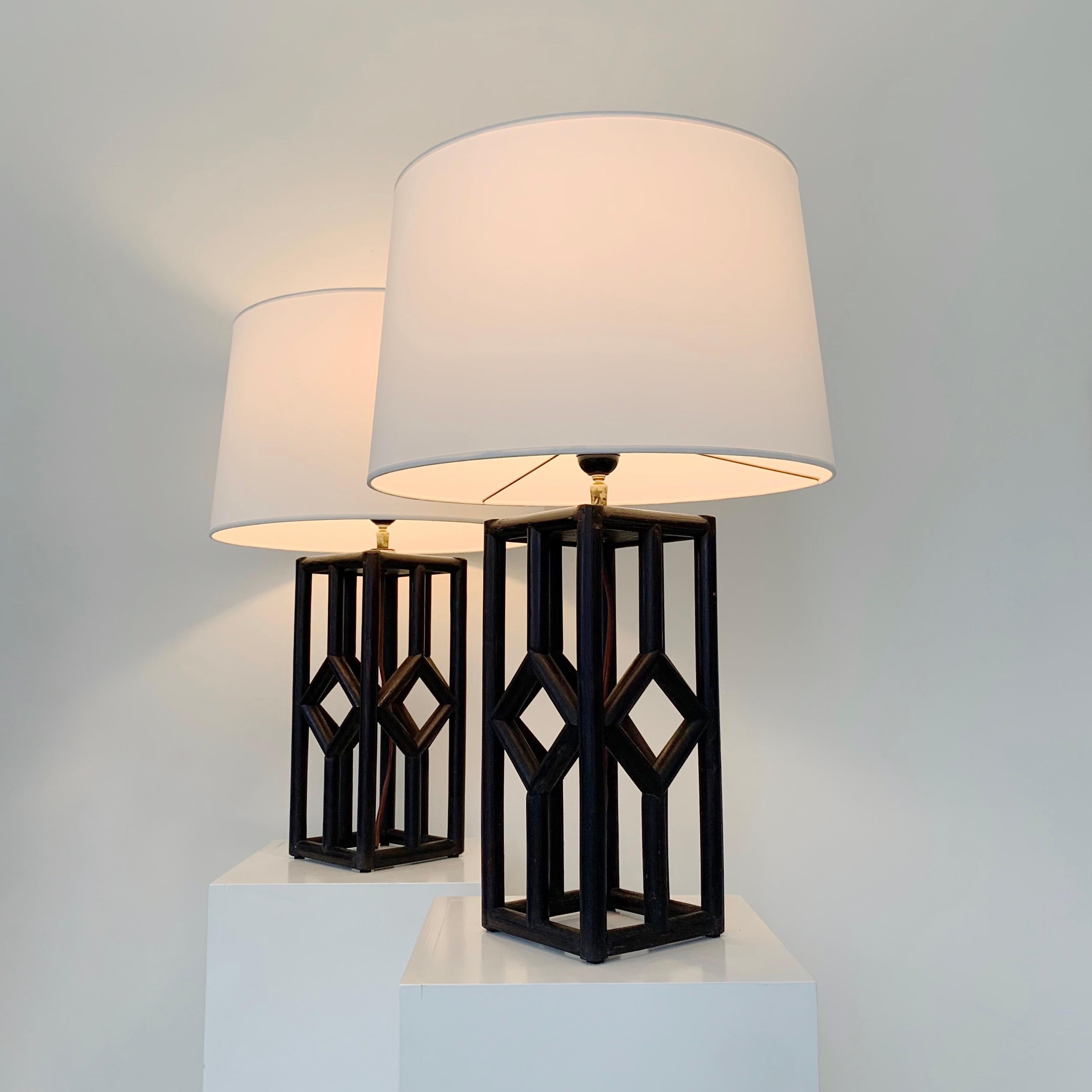 Late 20th Century Mid-Century Pair of Bamboo Table Lamps, circa 1970, Italy. For Sale