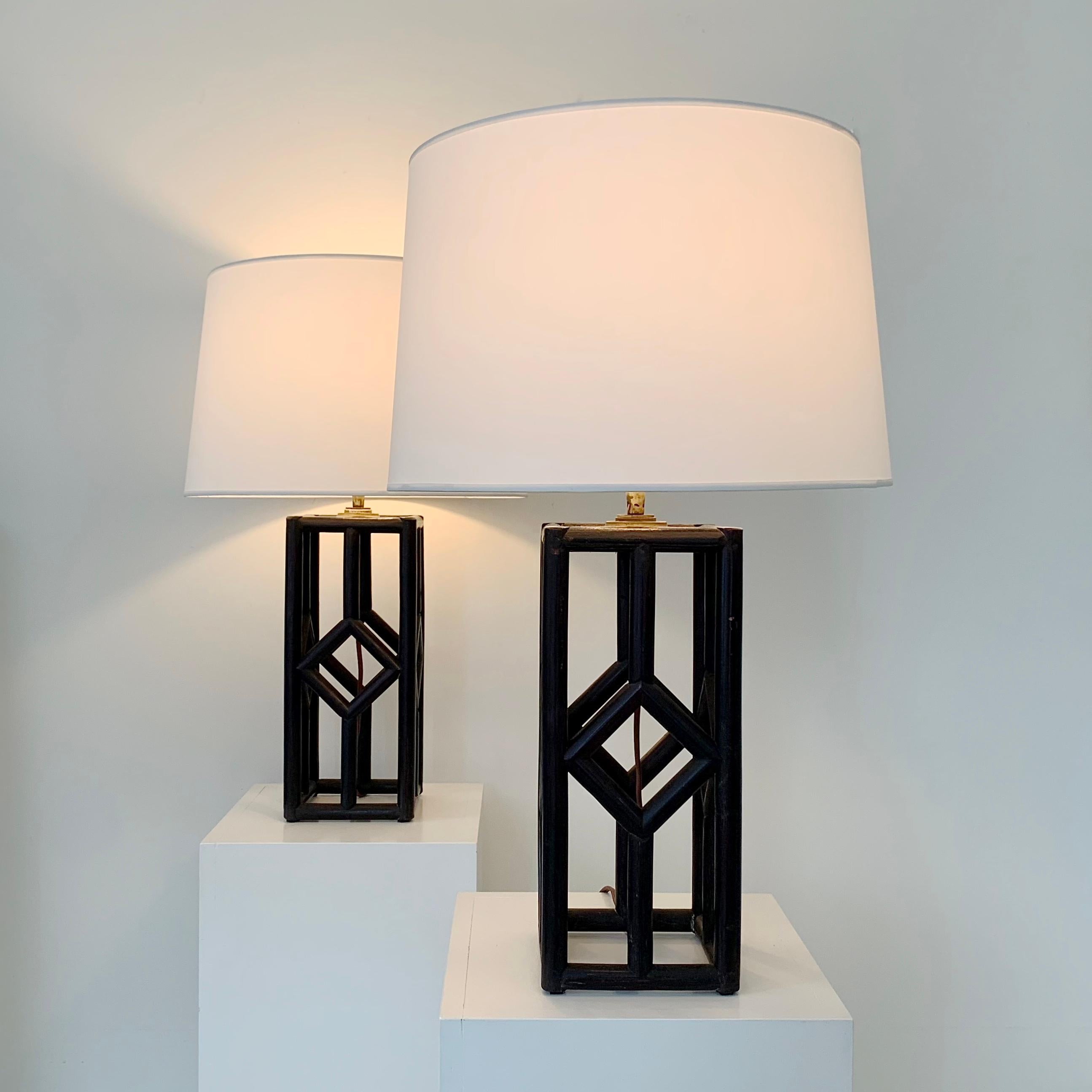 Mid-Century Pair of Bamboo Table Lamps, circa 1970, Italy. For Sale 1