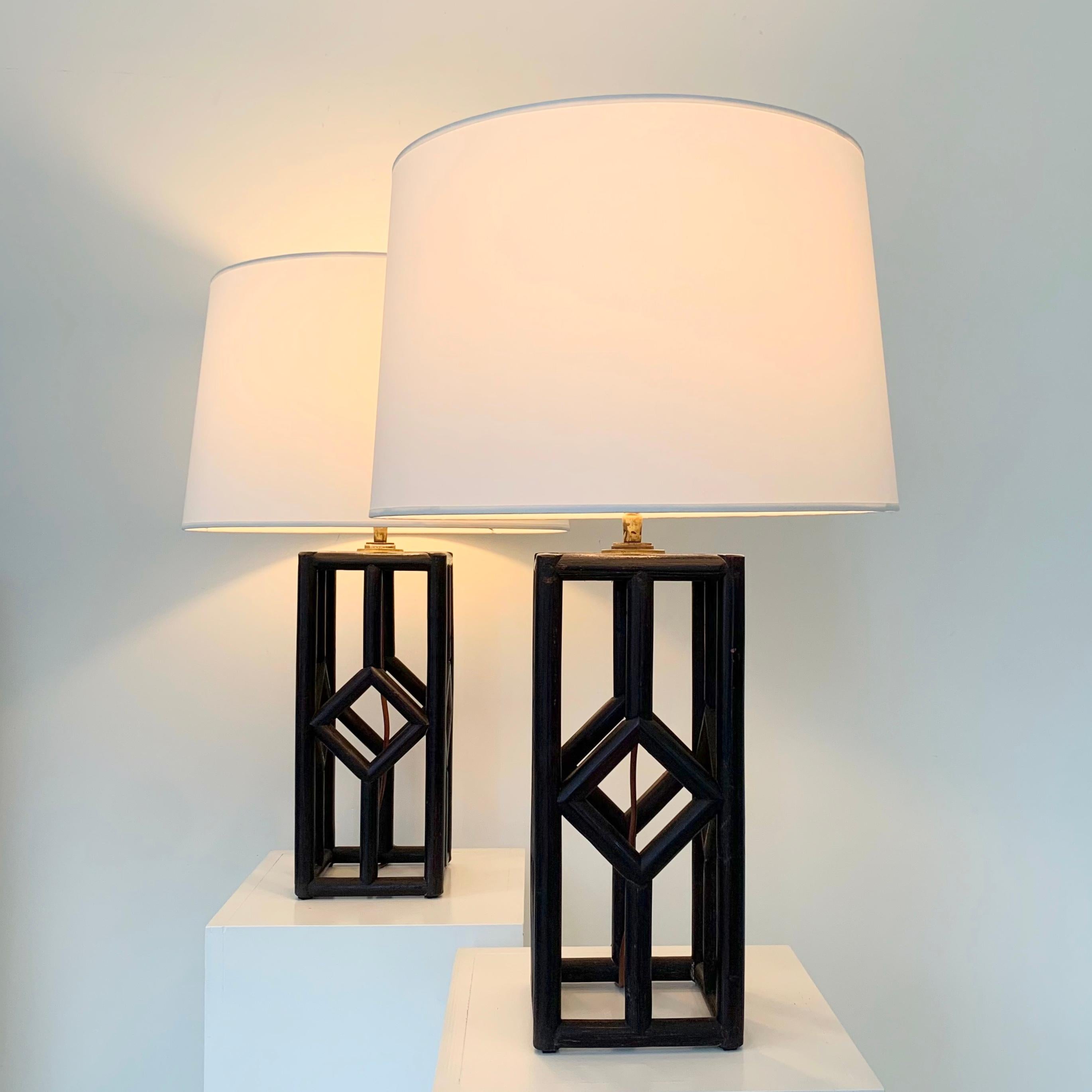 Mid-Century Pair of Bamboo Table Lamps, circa 1970, Italy. For Sale 3
