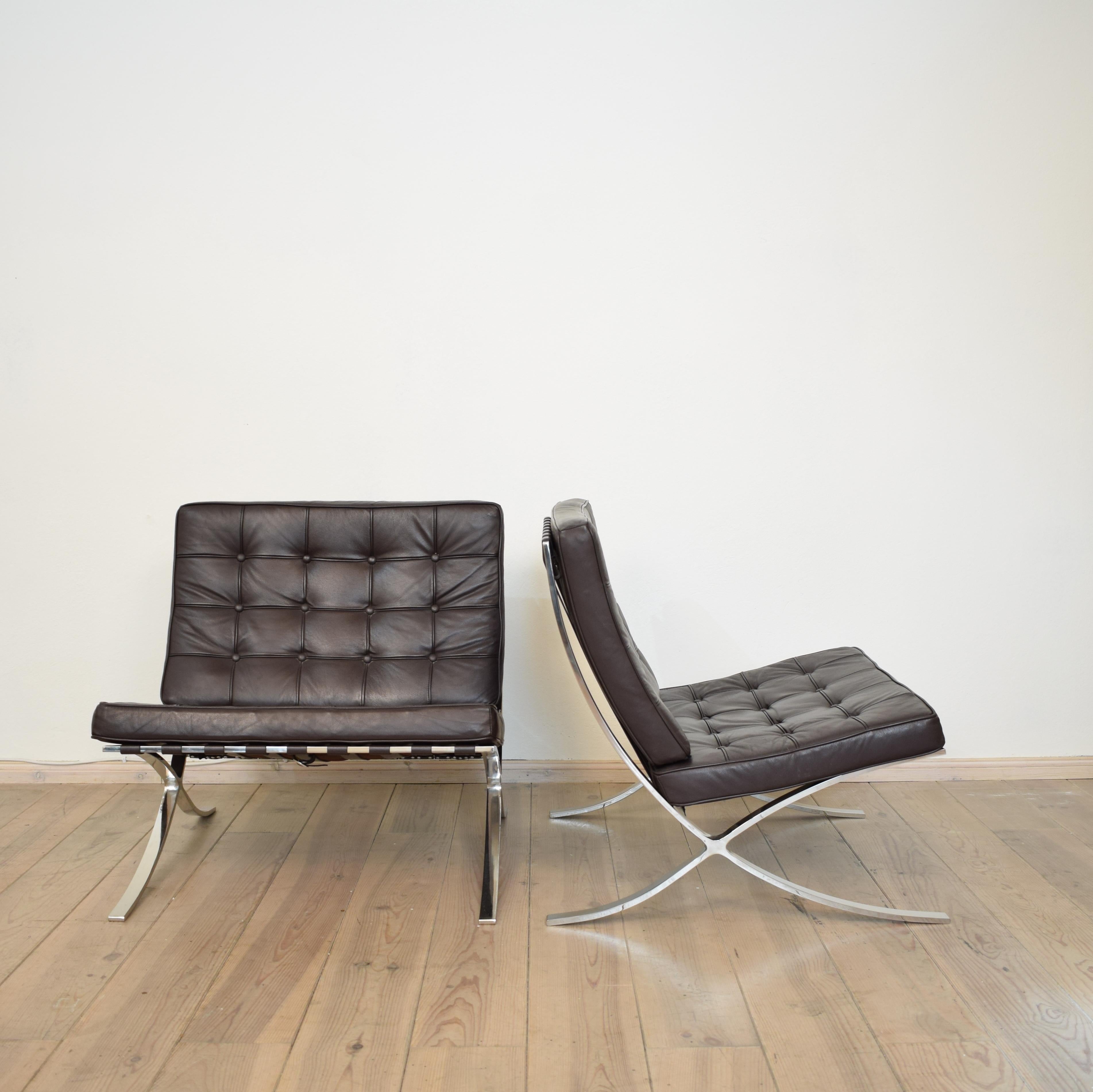 20th Century Mid Century Pair of Barcelona Chairs in the Style of Ludwig Mies van der Rohe