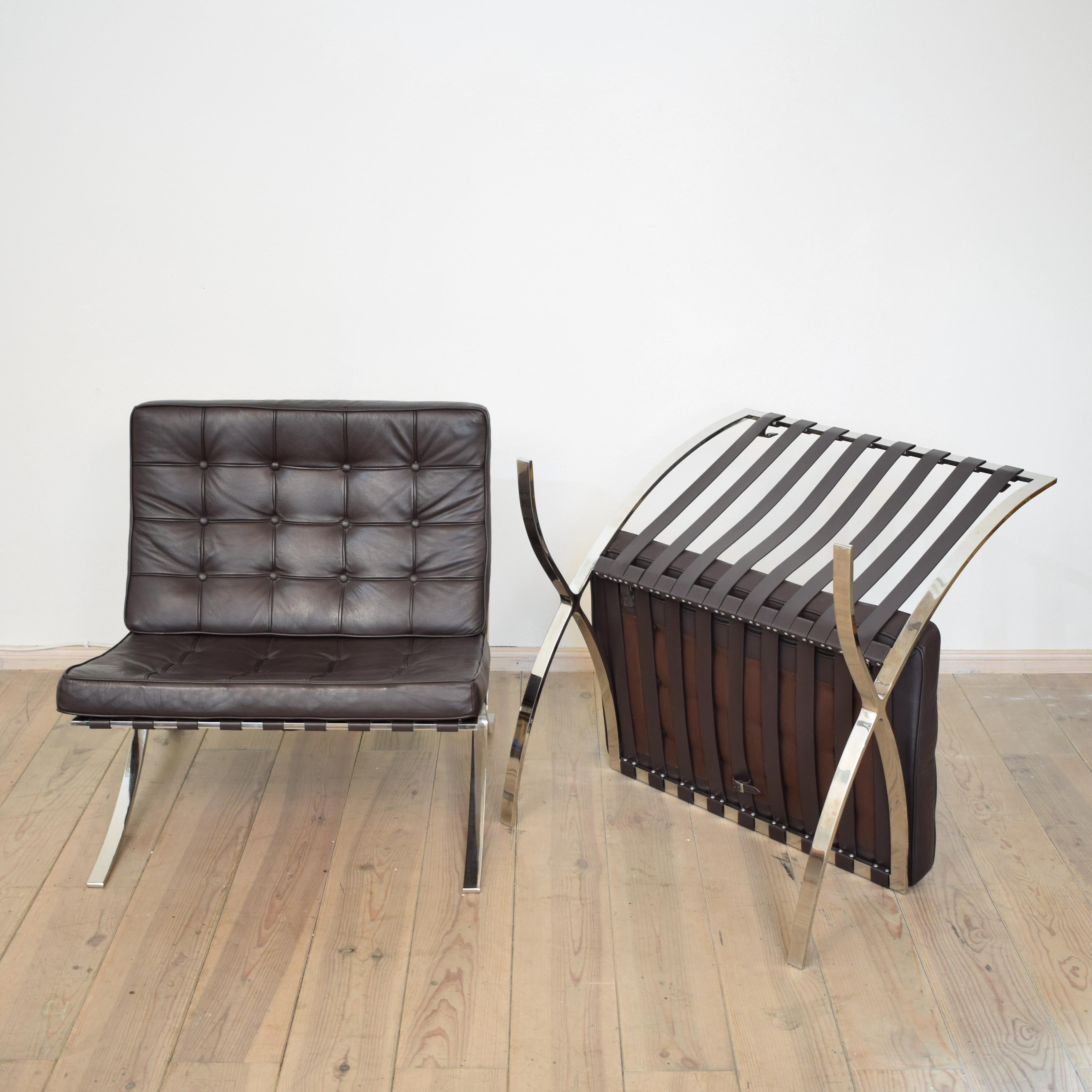 Leather Mid Century Pair of Barcelona Chairs in the Style of Ludwig Mies van der Rohe