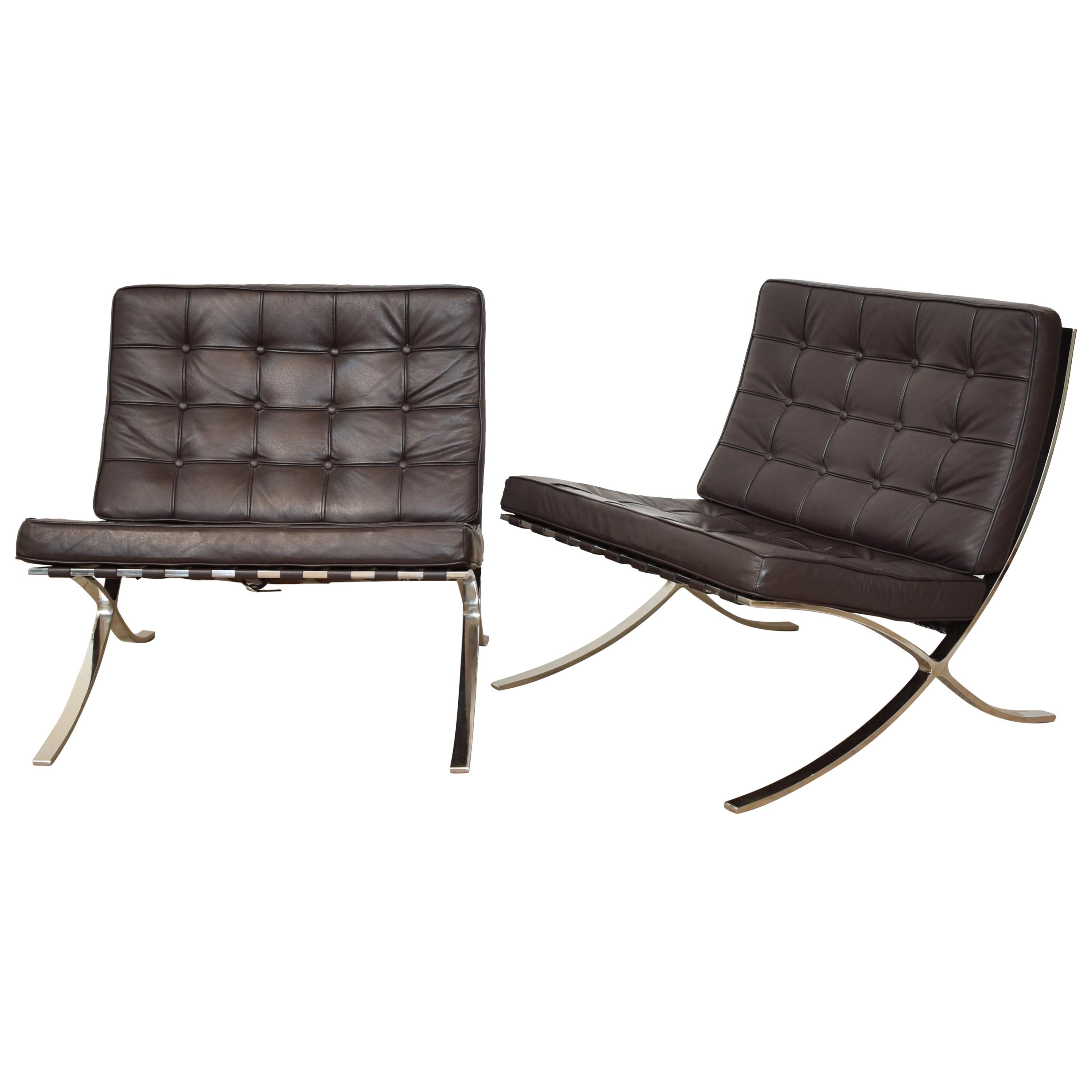 Mid Century Pair of Barcelona Chairs in the Style of Ludwig Mies van der Rohe