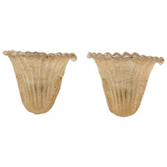 Mid-Century Pair of Barovier & Toso Gold Murano Glass Scones