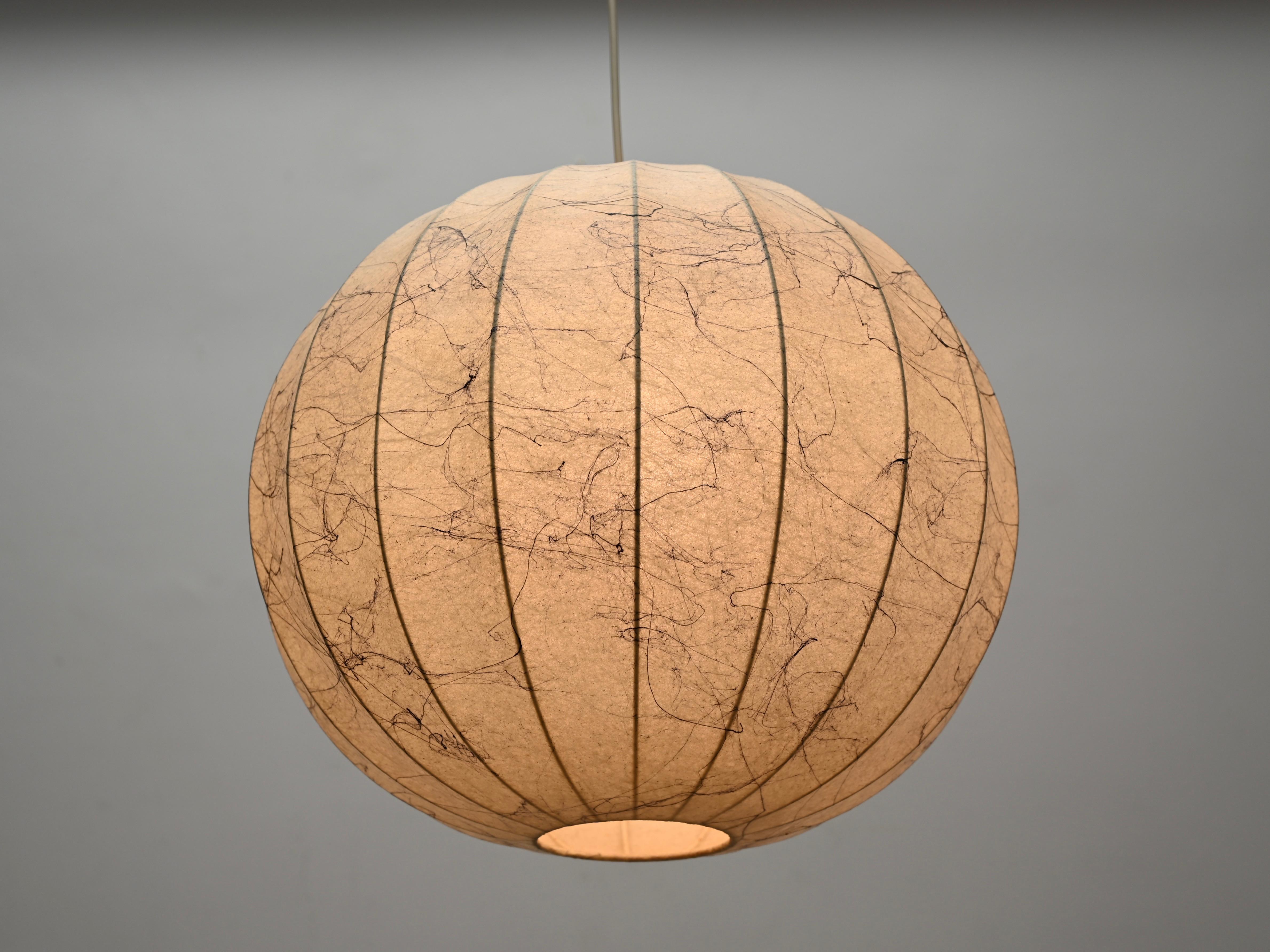 Mid-Century Modern Mid-Century Pair of Large Veined Beige Cocoon Pendant by Castiglioni, Italy 1960