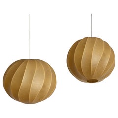 Mid-Century Pair of Beige "Cocoon" Pendants by Achille Castiglioni, Italy 1960s