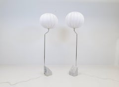 Mid-Century Pair of Bergboms Marble and Steel Floor Lamps, 1970s, Sweden