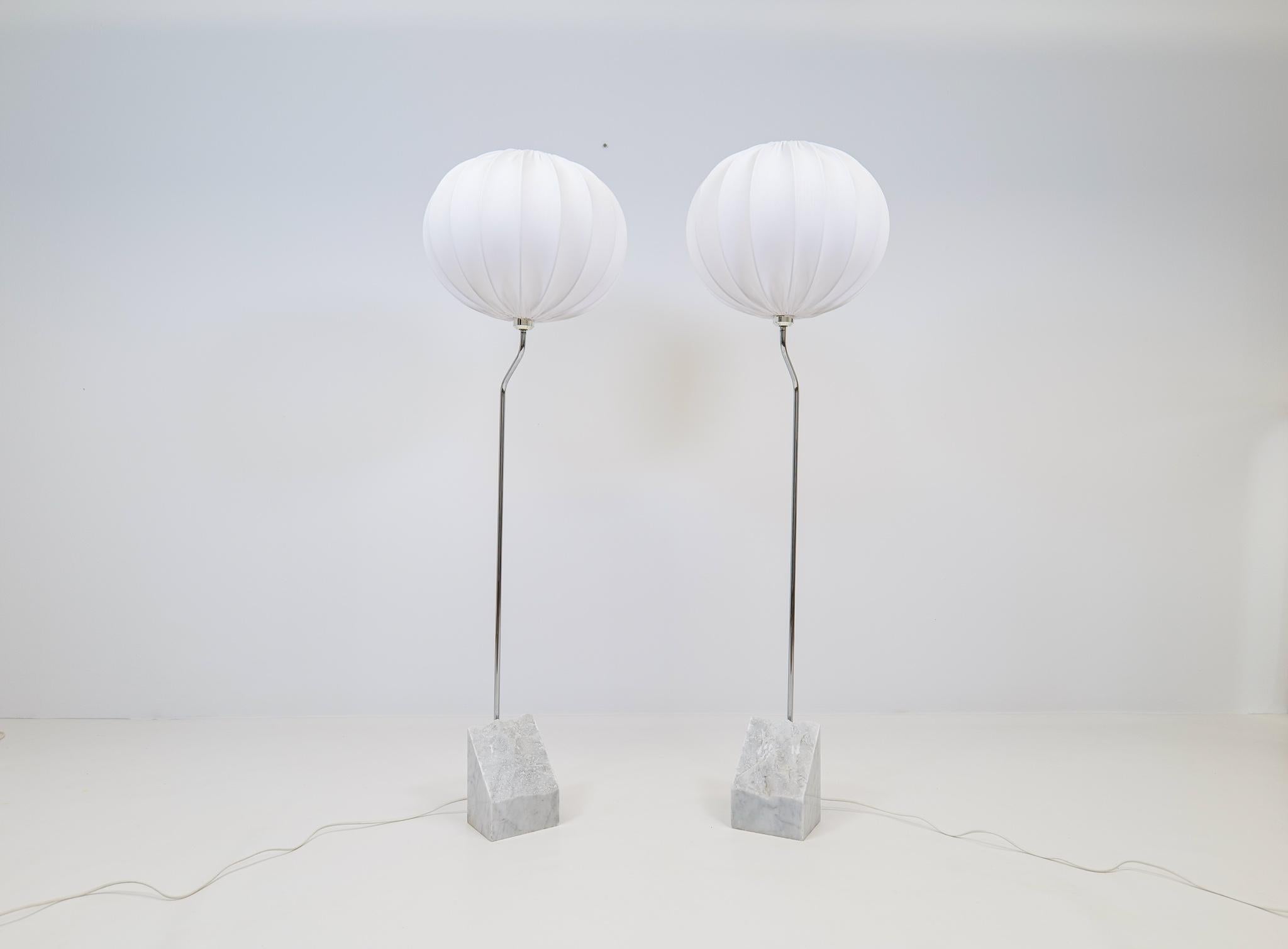 Mid-Century Modern Mid-Century Pair of Bergboms Marble and Steel Floor Lamps, 1970s, Sweden For Sale