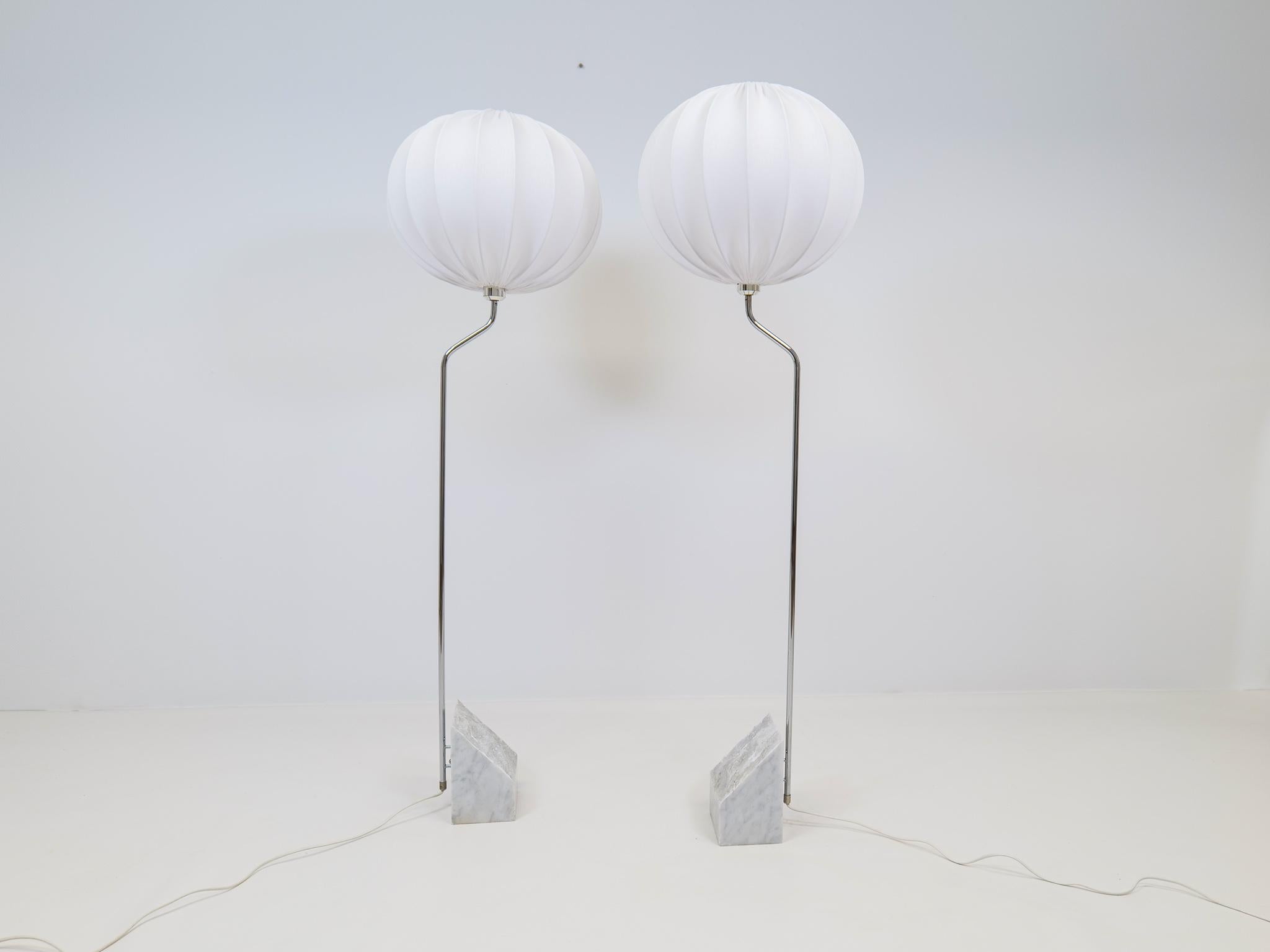 Swedish Mid-Century Pair of Bergboms Marble and Steel Floor Lamps, 1970s, Sweden For Sale