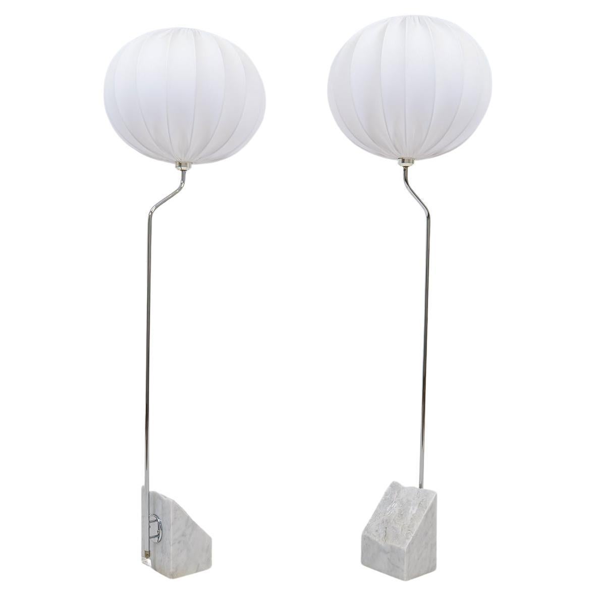 Mid-Century Pair of Bergboms Marble and Steel Floor Lamps, 1970s, Sweden For Sale