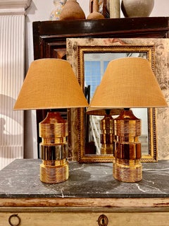 Paar Bergboms-Tischlampen aus Gold- und Silber-Keramik aus der Mitte des Jahrhunderts.