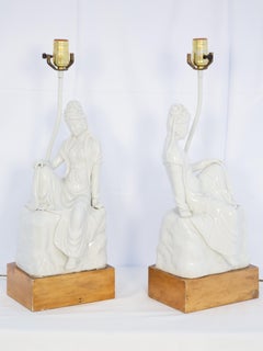 Mid-Century Pair of Blanc de Chine Kwan Yin Lamps
