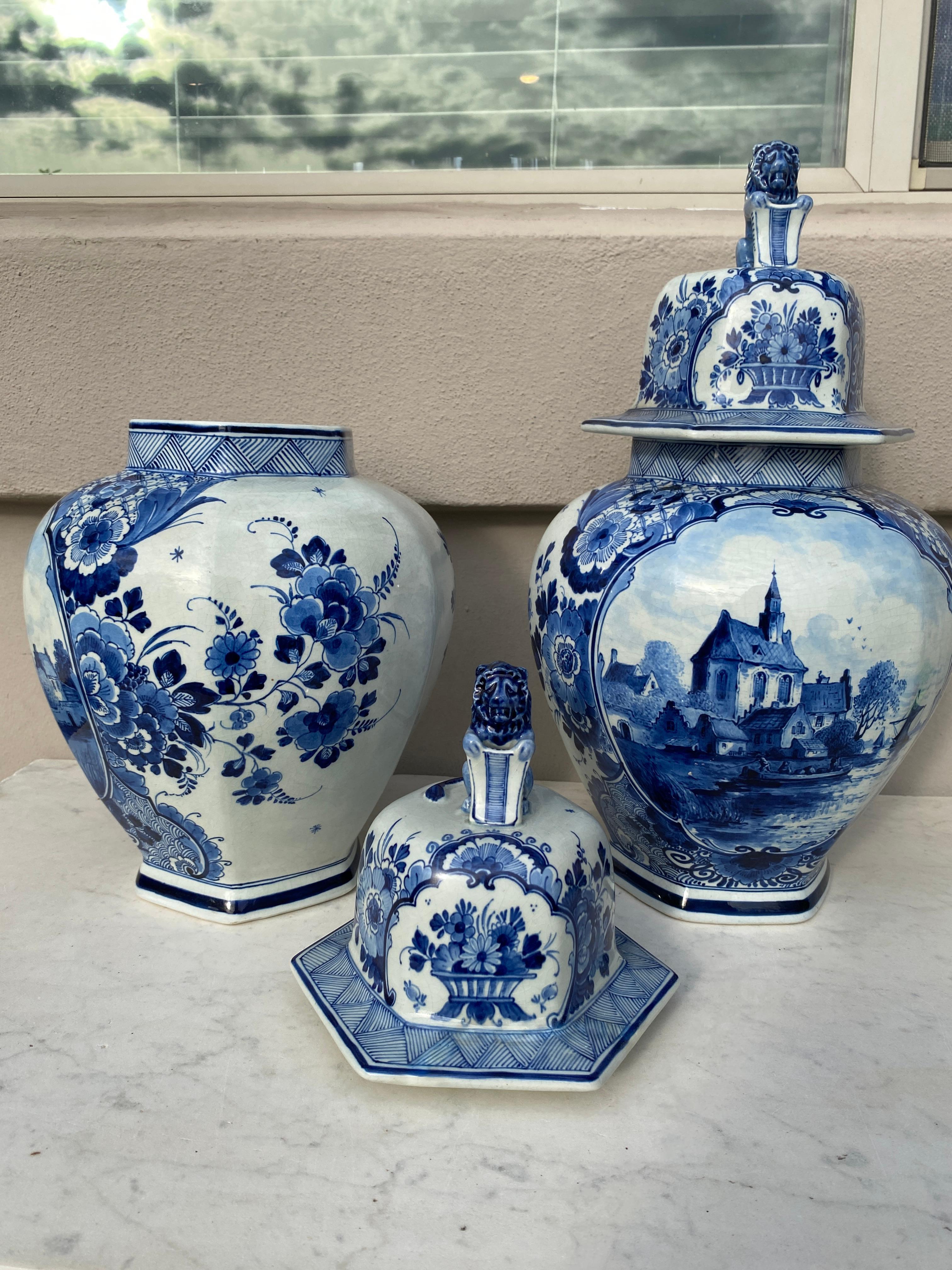Mid-20th Century Mid-Century Pair of Blue & White Delft Ginger Jars