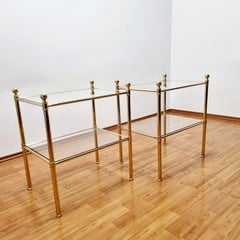 Mid Century Pair of Brass and Glass Bedside or Side Tables, Italy 80s