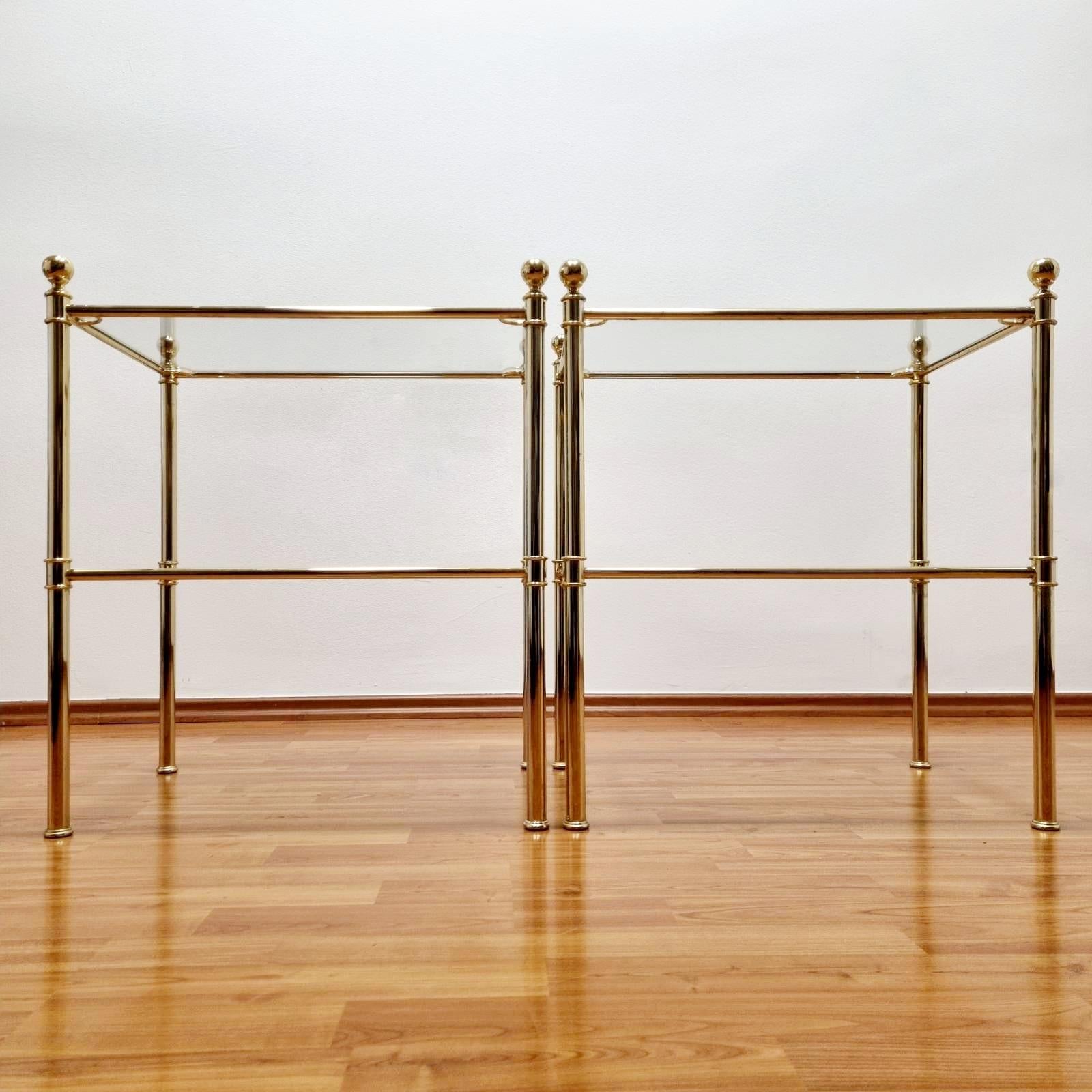 Late 20th Century Mid Century Pair of Brass and Glass Bedside or Side Tables, Italy 80s