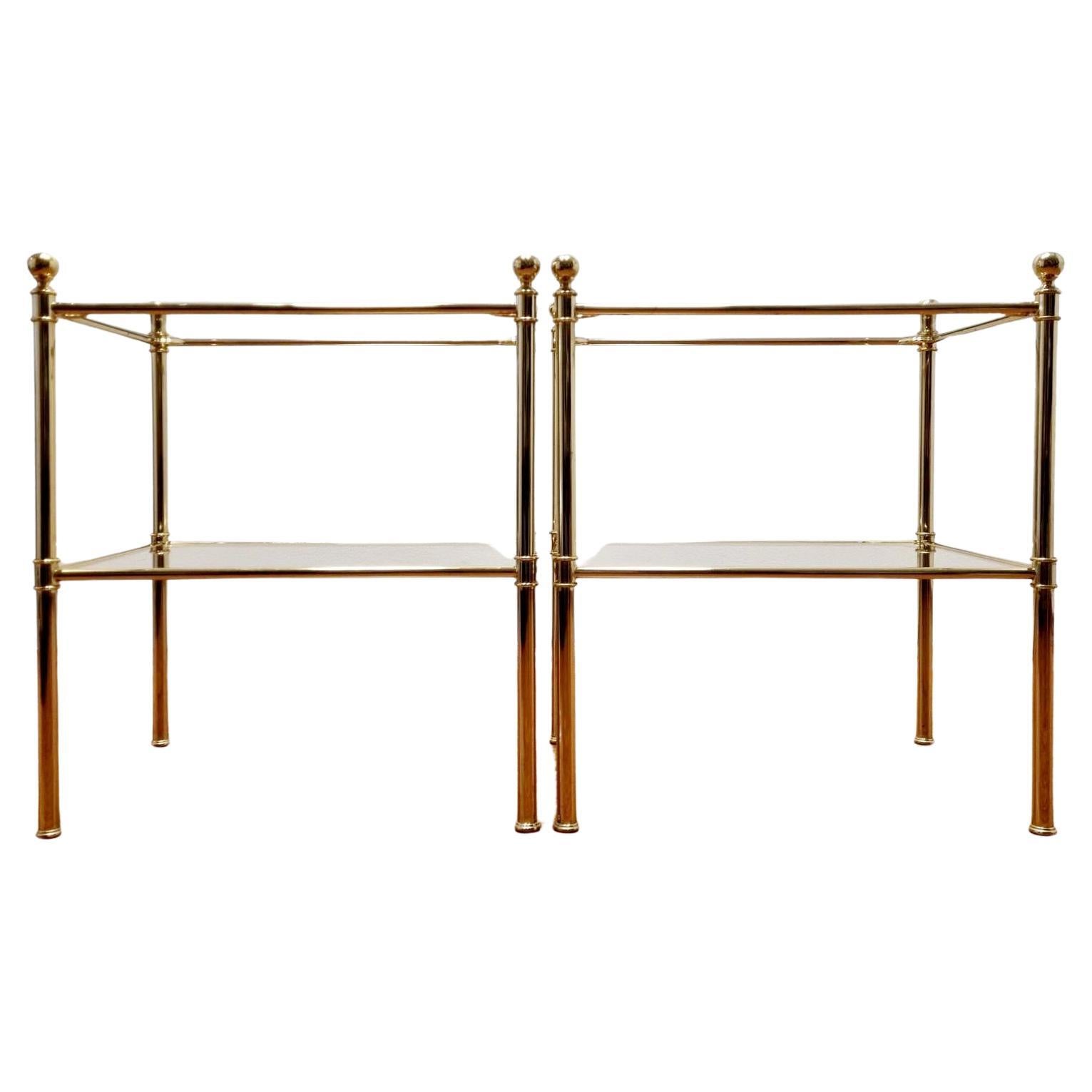 Mid Century Pair of Brass and Glass Bedside or Side Tables, Italy 80s For Sale