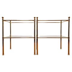 Retro Mid Century Pair of Brass and Glass Bedside or Side Tables, Italy 80s