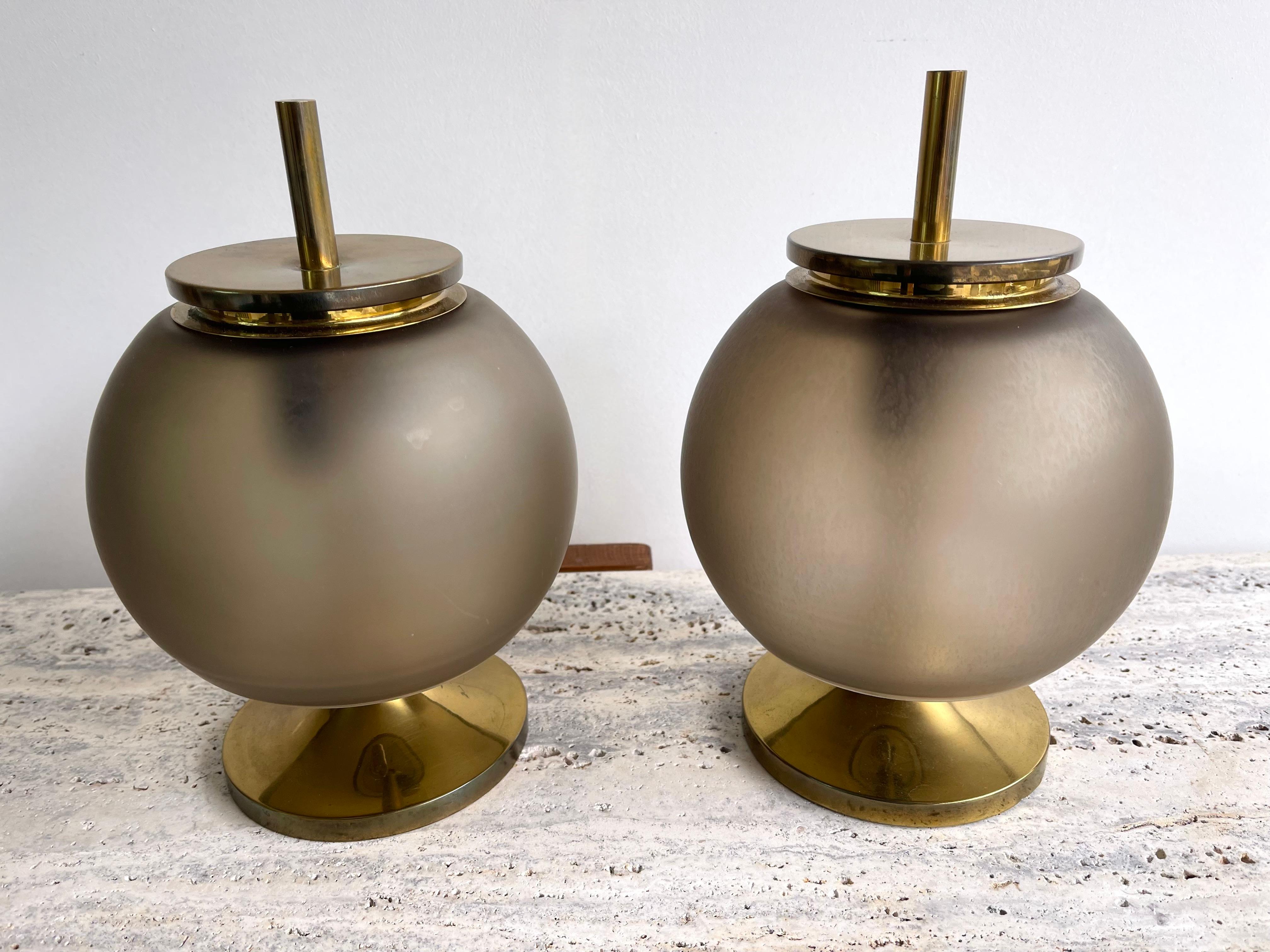 Mid-20th Century Mid-Century Pair of Brass and Murano Glass Lamps by Artemide, Italy, 1960s