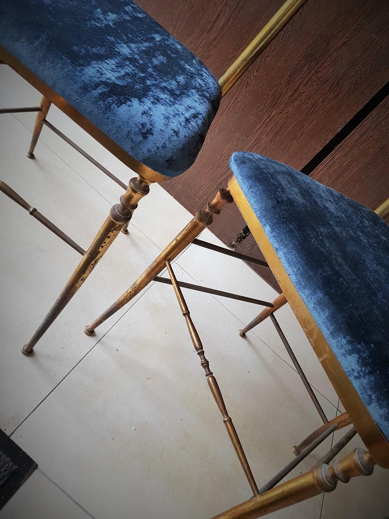 Midcentury Pair of Brass Italian Chiavari Chairs, Italy, 1950s For Sale 8