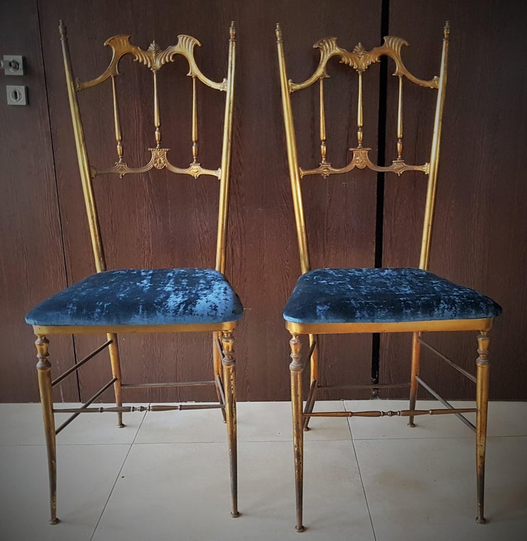 Midcentury Pair of Brass Italian Chiavari Chairs, Italy, 1950s For Sale 12