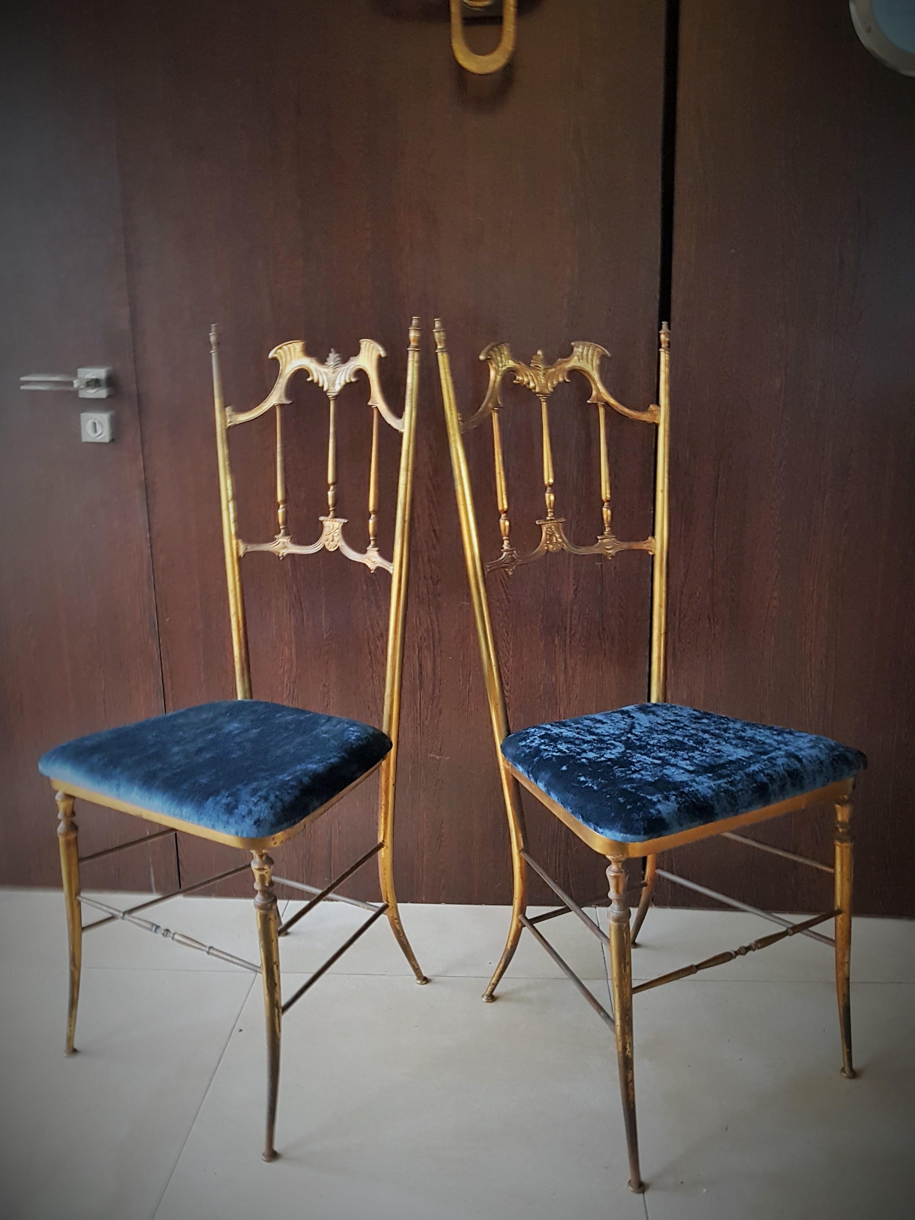 Midcentury Pair of Brass Italian Chiavari Chairs, Italy, 1950s 13