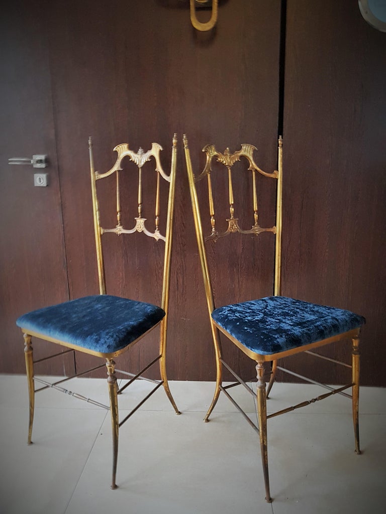Midcentury Pair of Brass Italian Chiavari Chairs, Italy, 1950s For Sale 13
