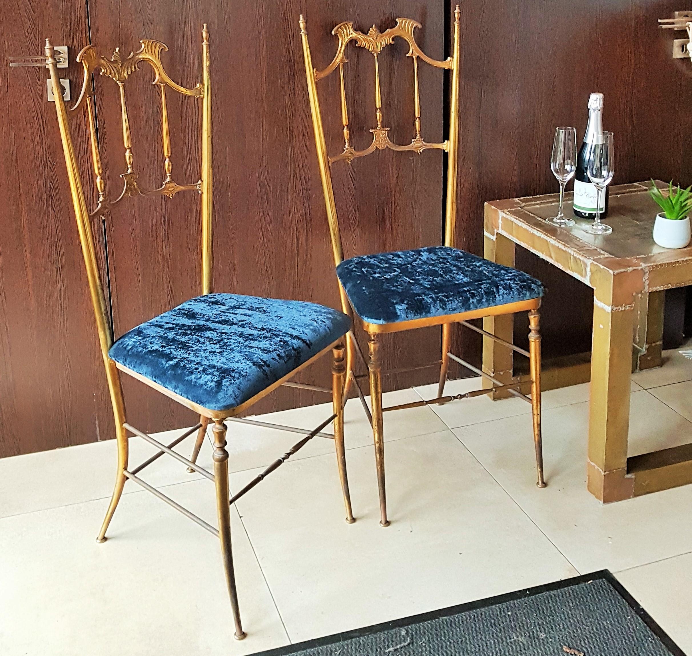 Mid-Century Modern Midcentury Pair of Brass Italian Chiavari Chairs, Italy, 1950s