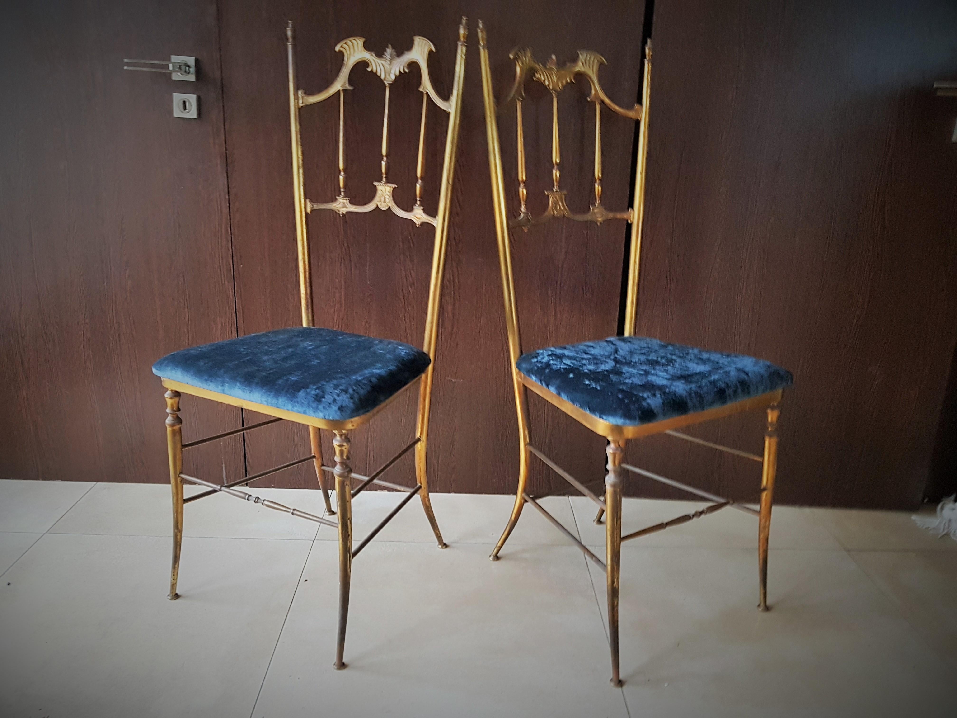 Mid-20th Century Midcentury Pair of Brass Italian Chiavari Chairs, Italy, 1950s