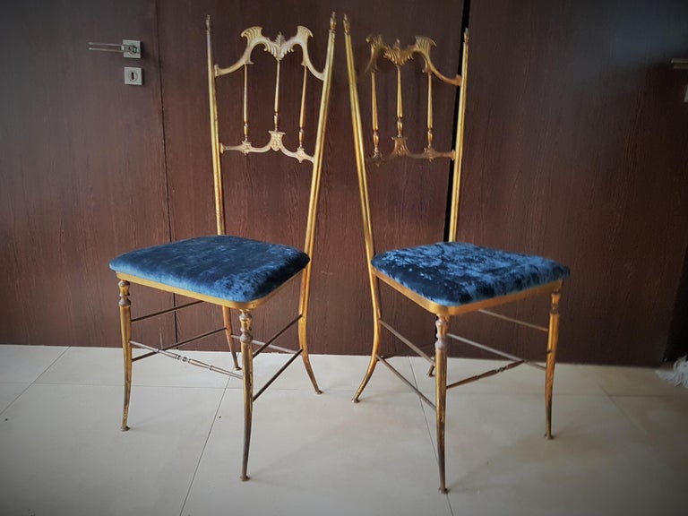 Mid-20th Century Midcentury Pair of Brass Italian Chiavari Chairs, Italy, 1950s For Sale