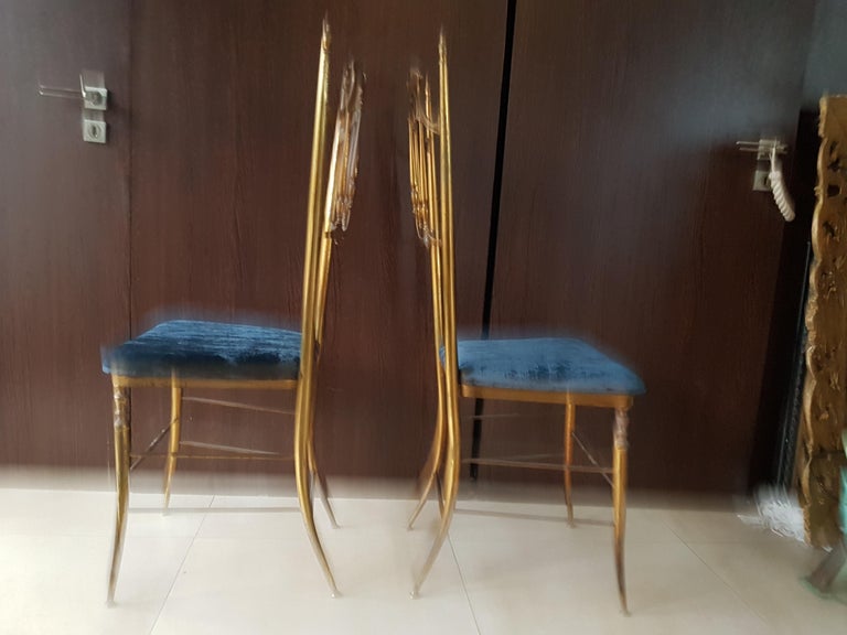 Midcentury Pair of Brass Italian Chiavari Chairs, Italy, 1950s For Sale 1