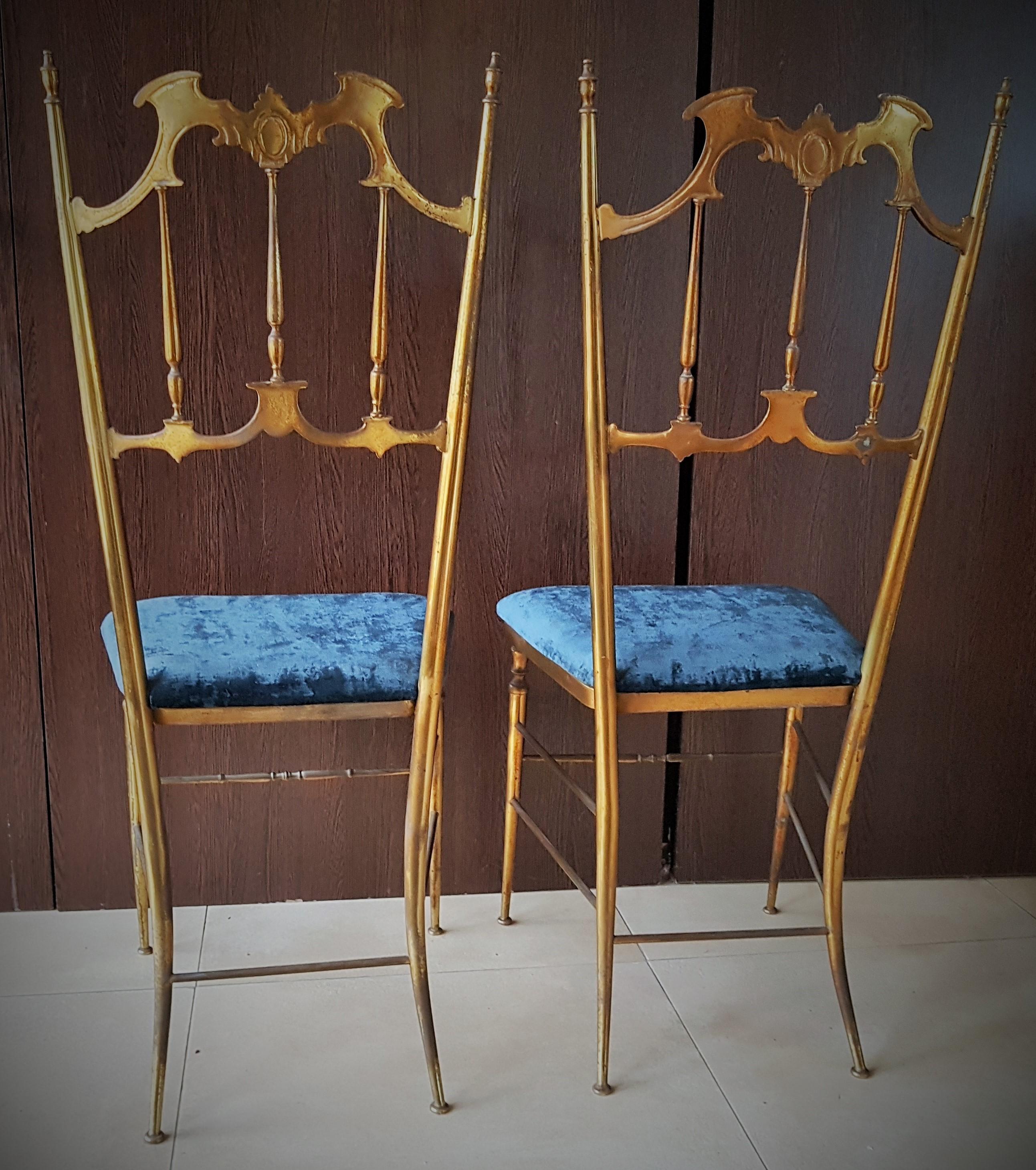 Midcentury Pair of Brass Italian Chiavari Chairs, Italy, 1950s 2