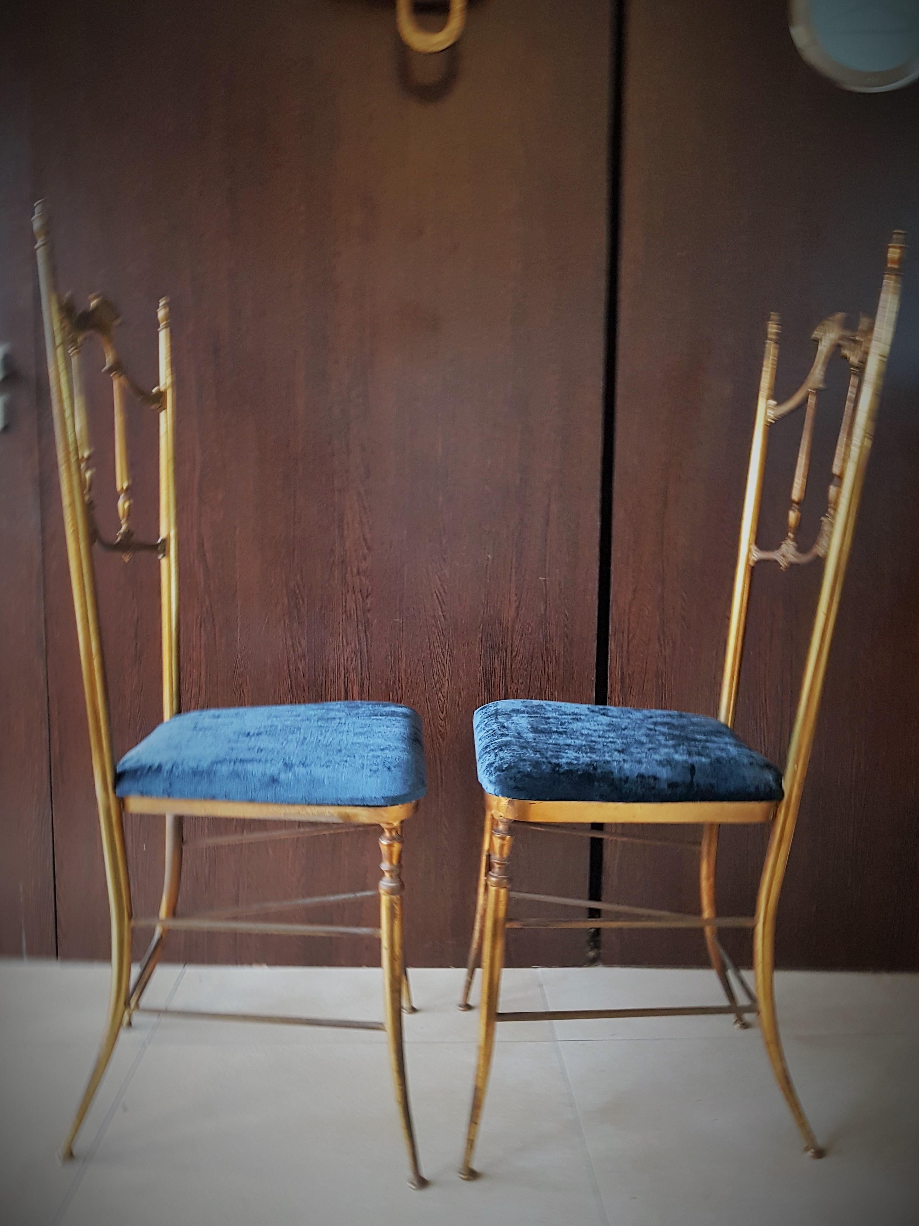 Midcentury Pair of Brass Italian Chiavari Chairs, Italy, 1950s 3