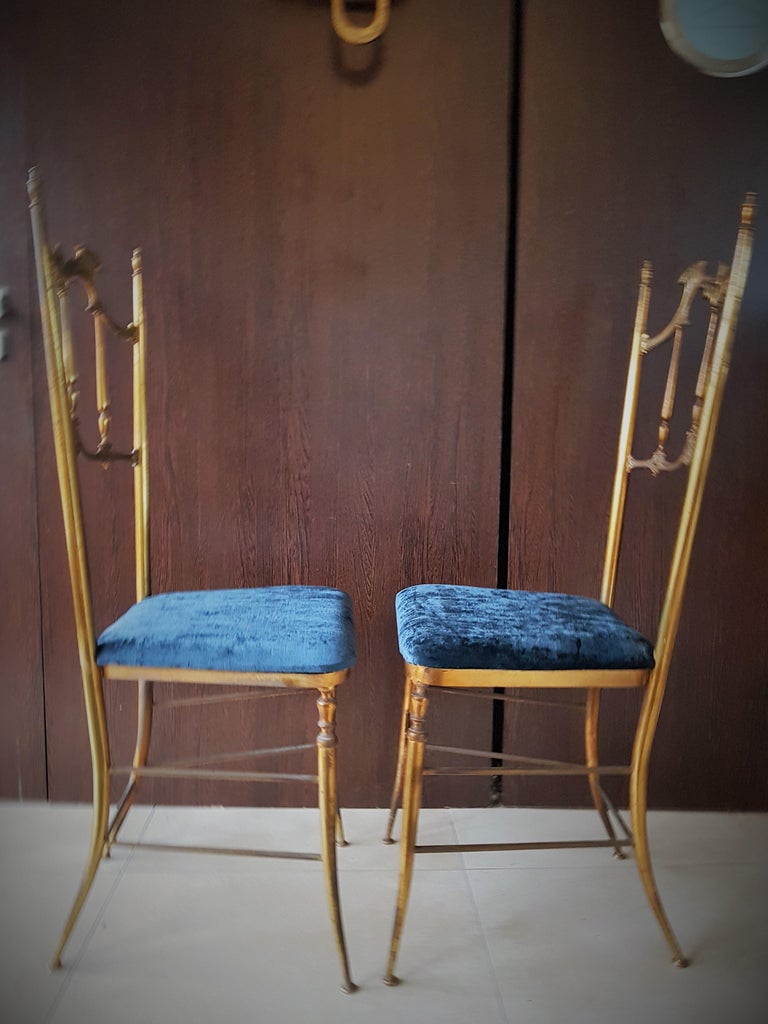 Midcentury Pair of Brass Italian Chiavari Chairs, Italy, 1950s For Sale 3