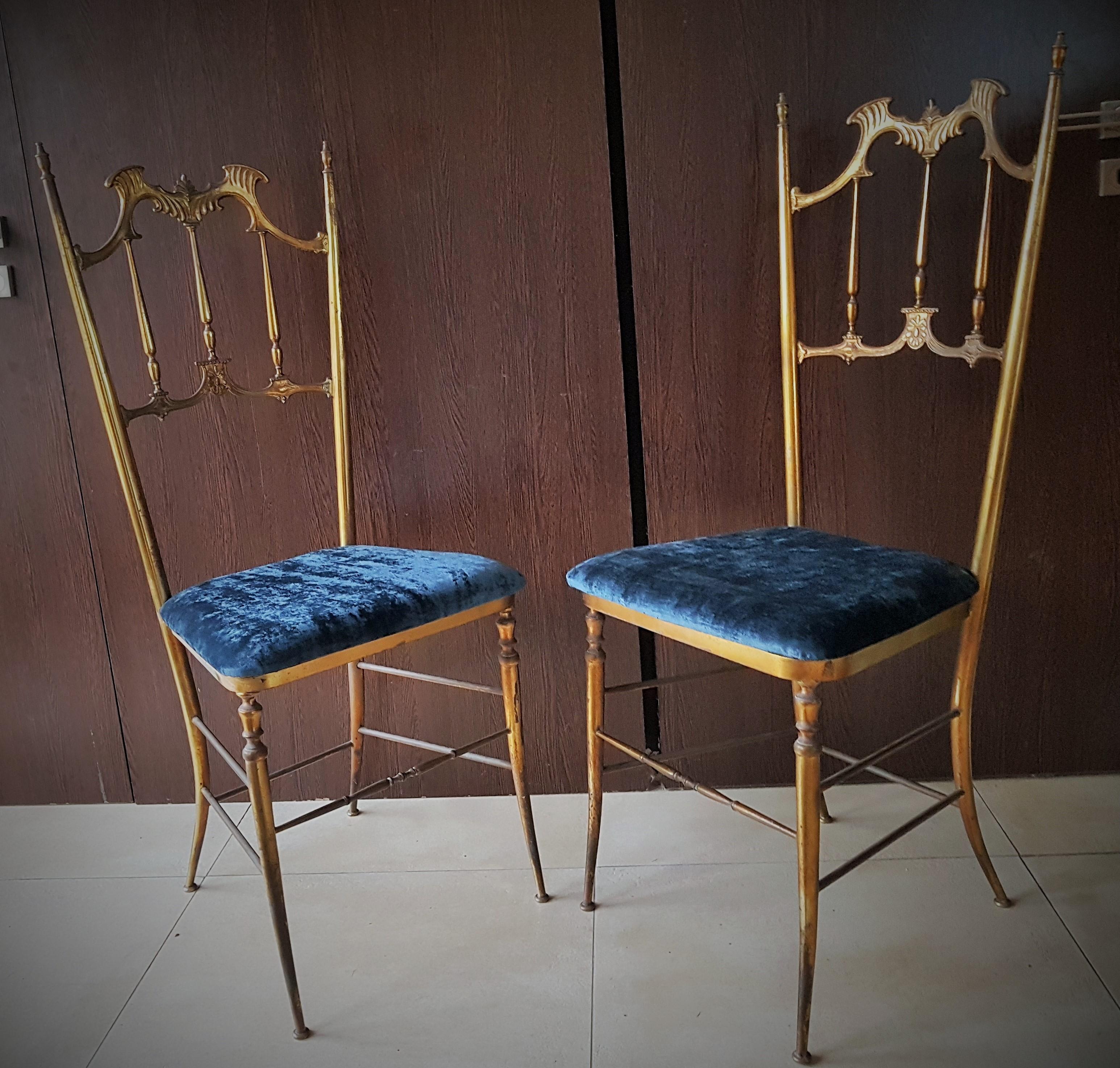 Midcentury Pair of Brass Italian Chiavari Chairs, Italy, 1950s 4