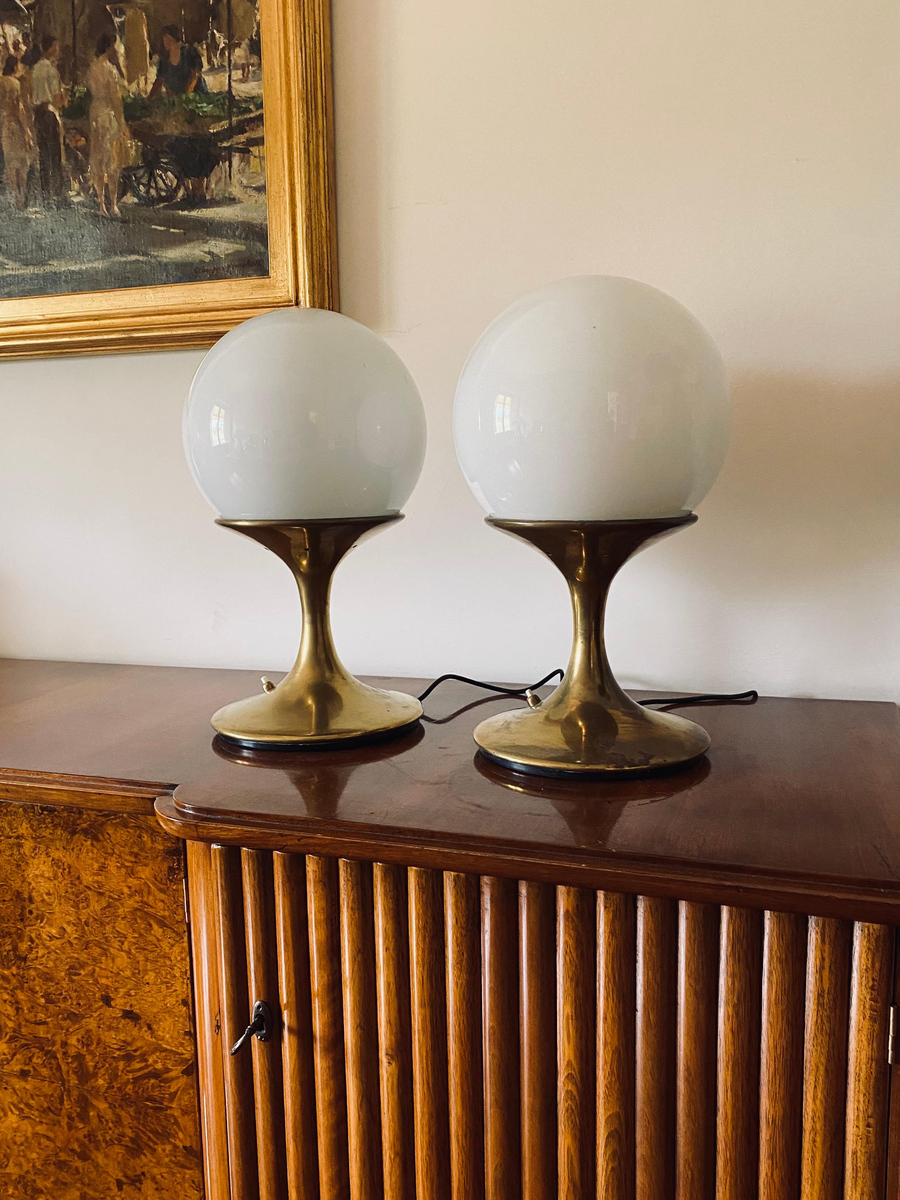 Mid-Century Modern Mid-century pair of brass table lamp, Ingo Maurer, attr. Stilnovo Italy, 1960s