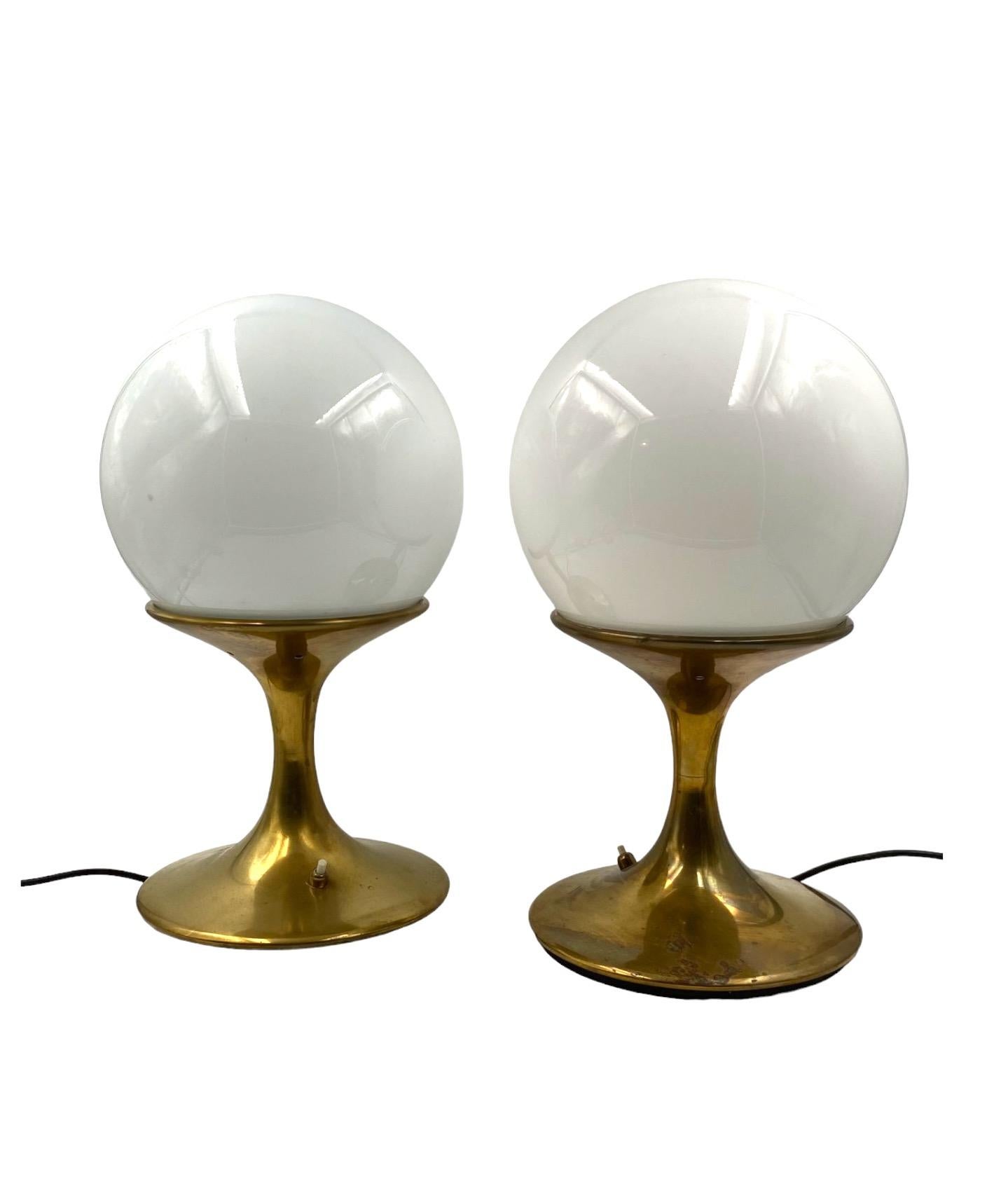 Brass Mid-century pair of brass table lamp, Ingo Maurer, attr. Stilnovo Italy, 1960s