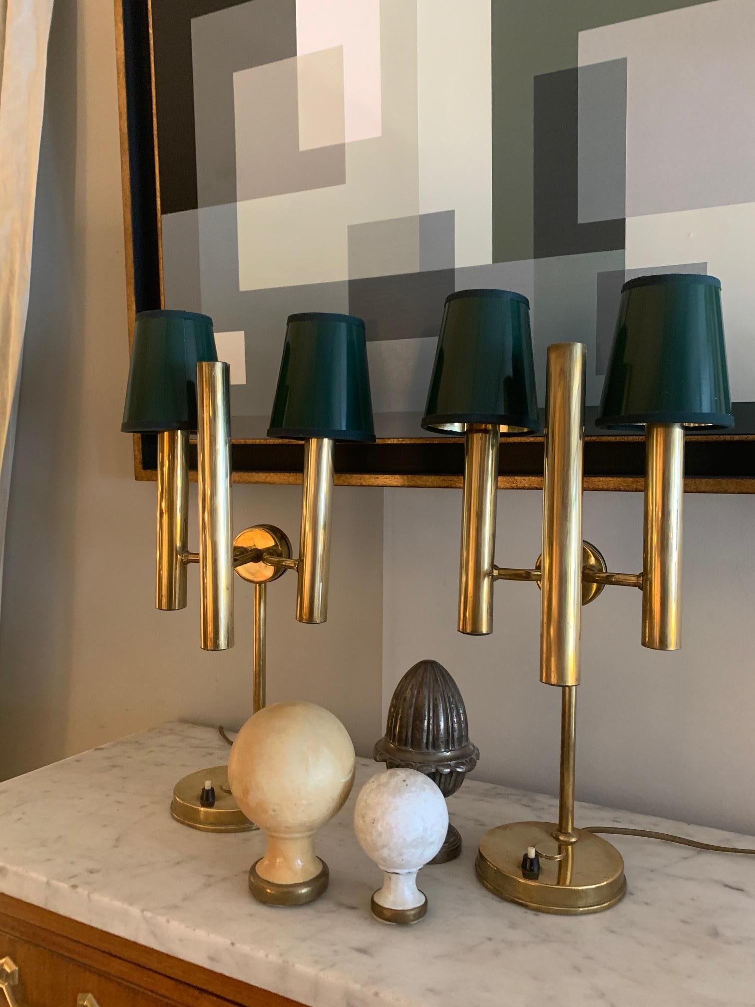 20th Century Mid-Century Pair of Brass Table Lamps Gaetano Sciolari Style