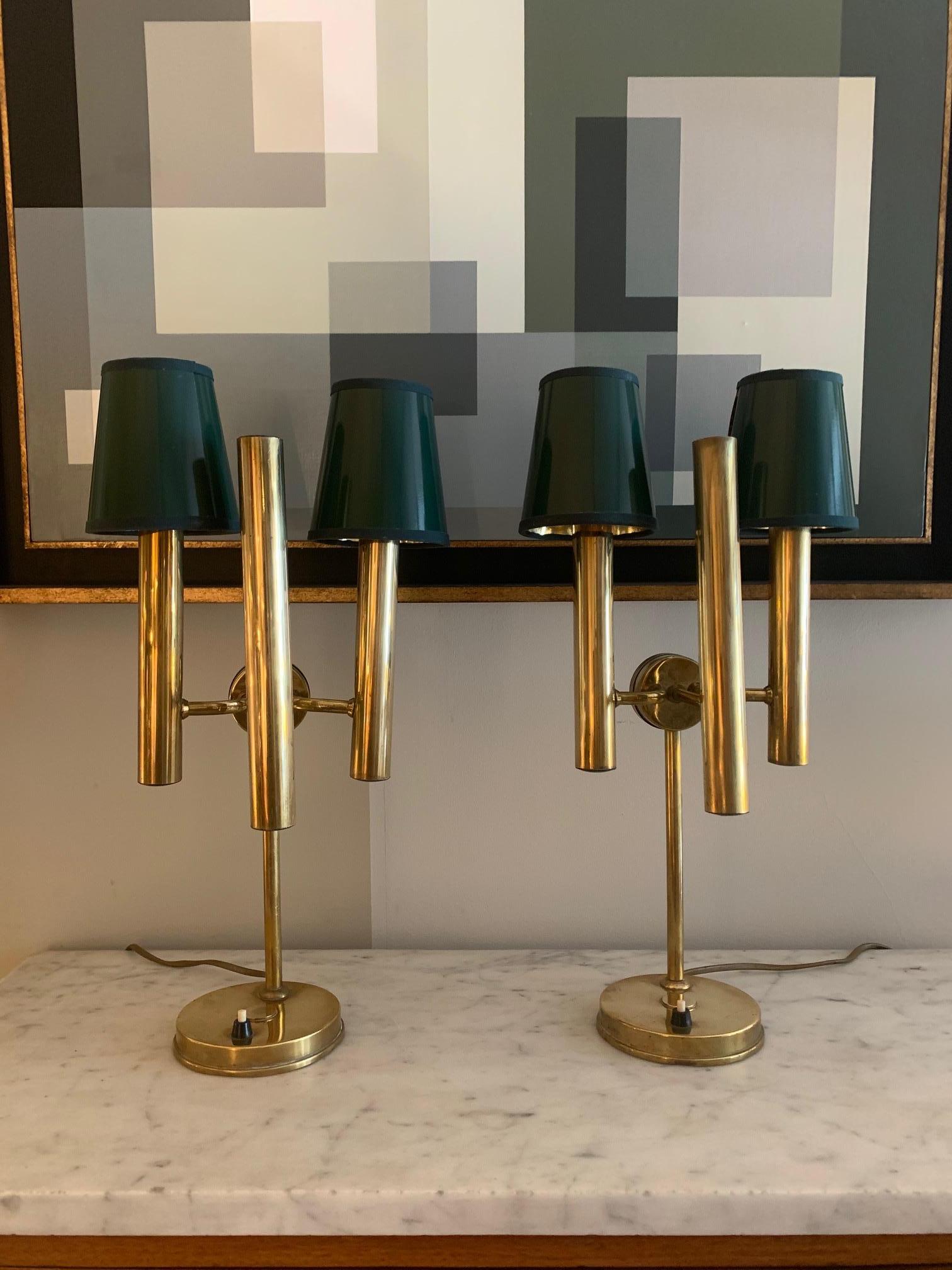 Mid-Century Pair of Brass Table Lamps Gaetano Sciolari Style 3