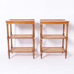 Midcentury Pair of British Colonial Style Three Tiered Stands or Tables