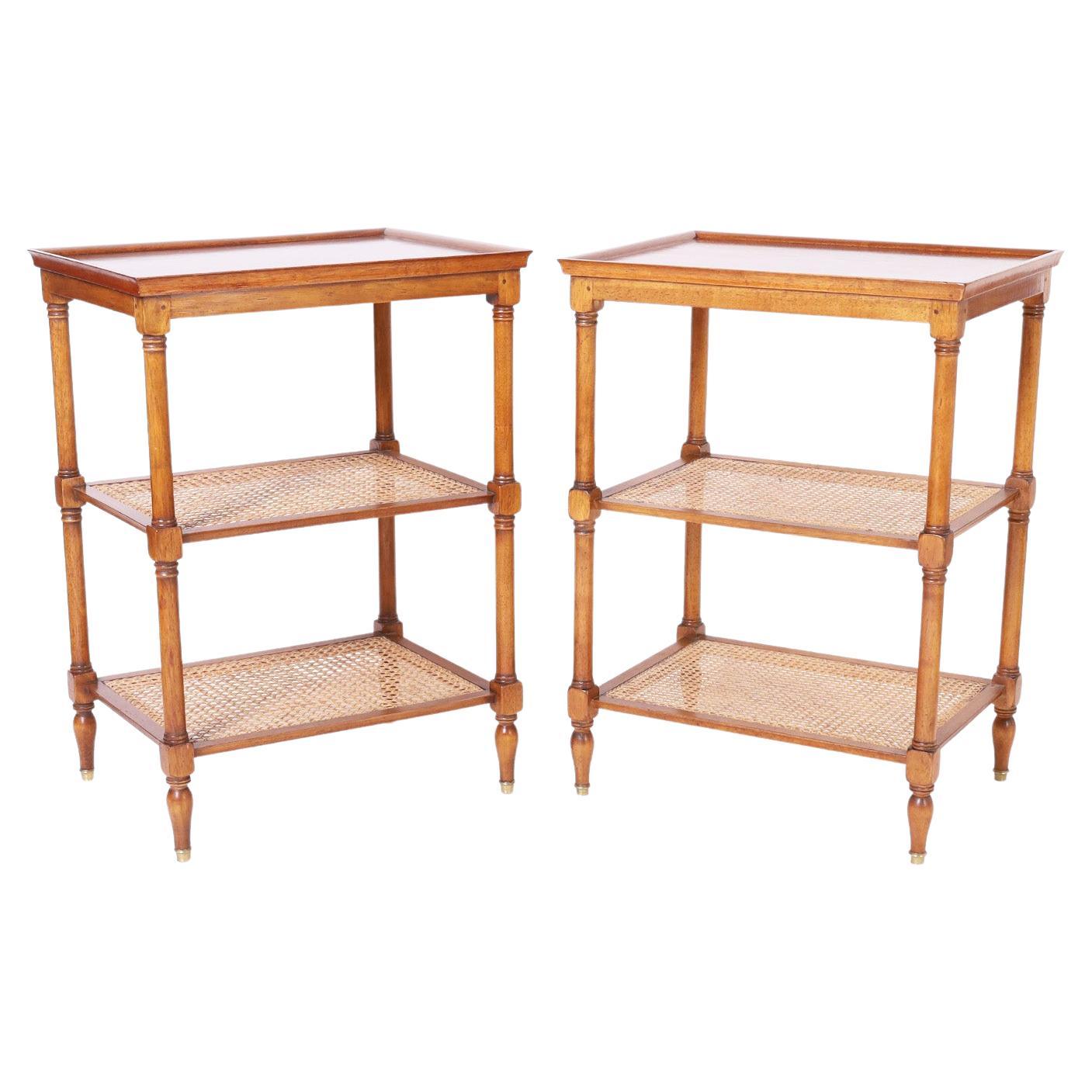 Midcentury Pair of British Colonial Style Three Tiered Stands or Tables