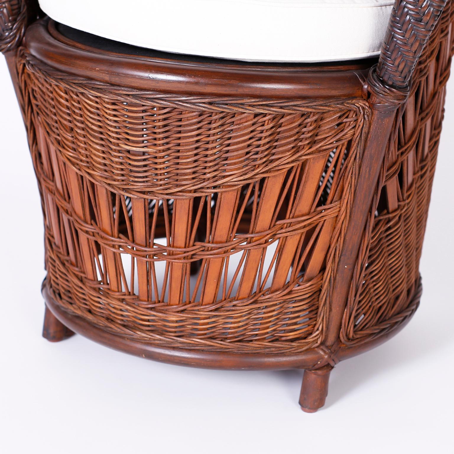 Midcentury Pair of British Colonial Style Wicker and Reed Peacock Chairs 3